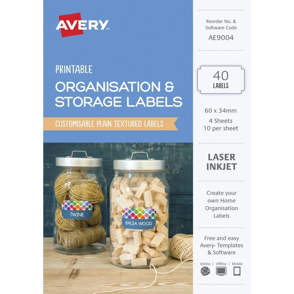 2 Avery Inkjet Laser Organisation Labels 60x34mm White 40 Pack, 2 of 4