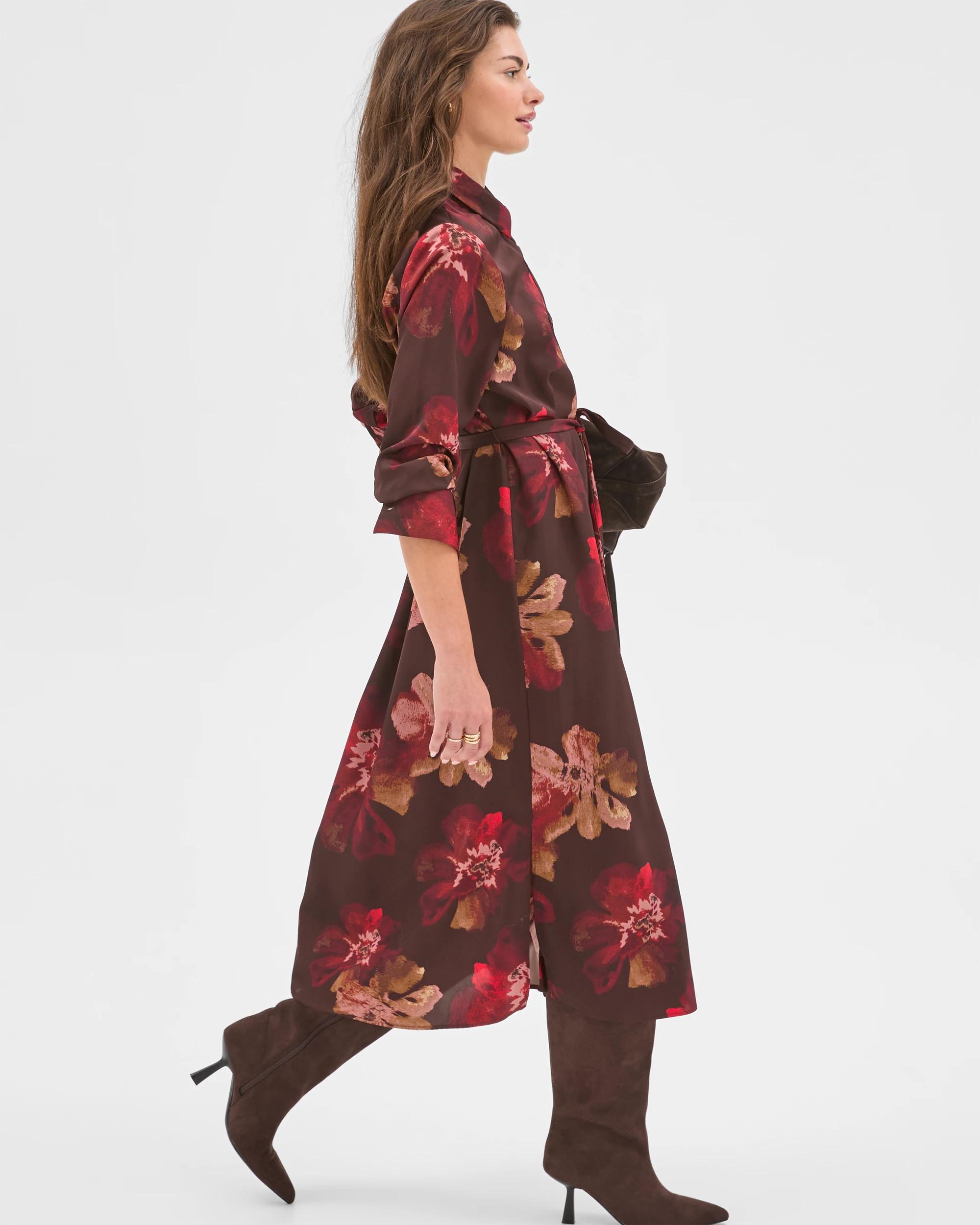 3 Target Petites Petites Long Sleeve Wrap Detail Shirt Dress CHOCOLATE FLORAL, 3 of 7