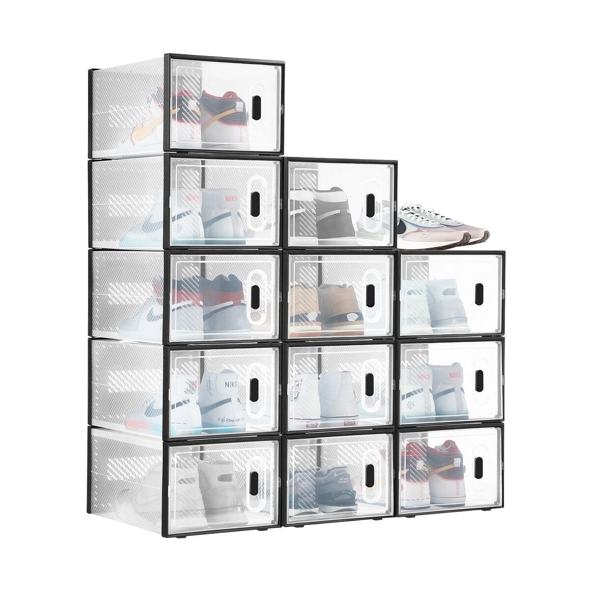1 LUXSUITE 12PCS Plastic Shoe Boxes Clear Organiser Stackable Transparent Storage Display Cases Sneaker Containers, 1 of 1