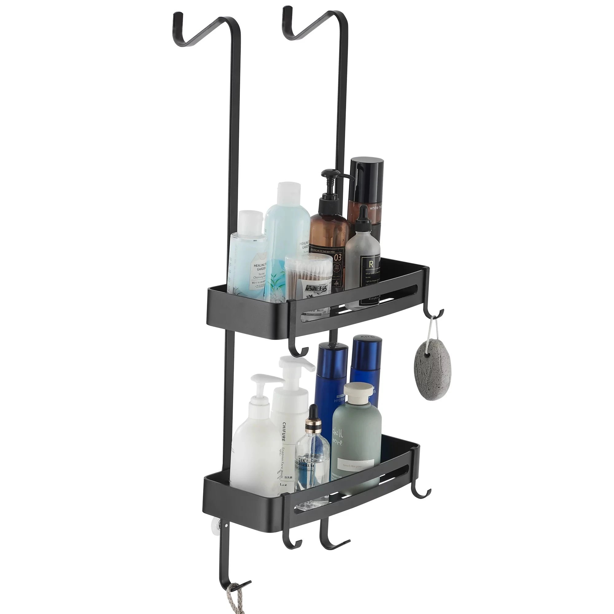 2 2 Tier Bathroom Shower Caddy Aluminium Alloy Rust Free Waterproof Bath Storage Rack Organizer - Carbon Grey - Grey, 2 of 5