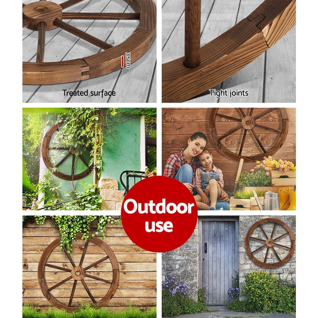 6 Gardeon Garden Decor Outdoor Ornament 2X Wooden Wagon - Brown, 6 of 7