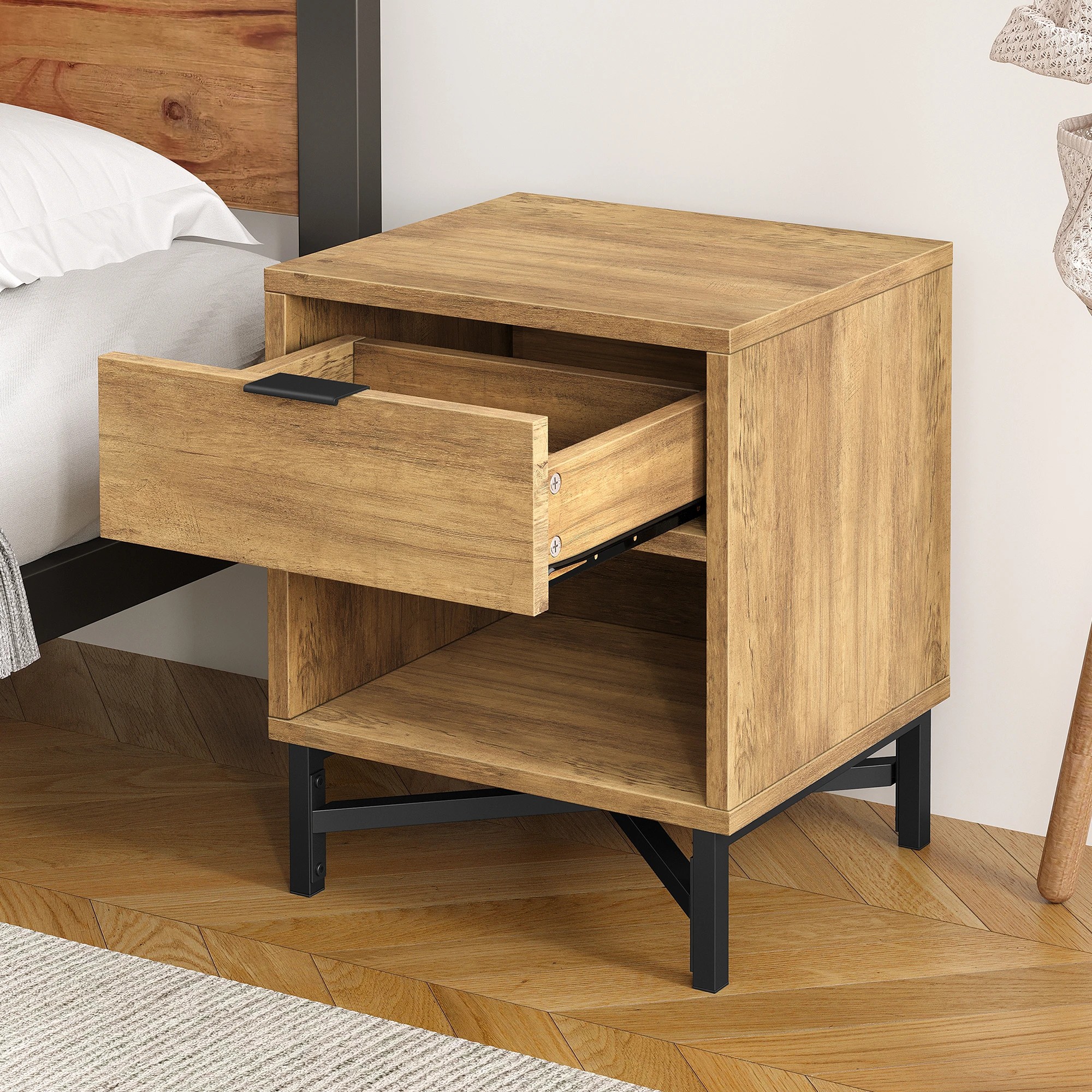 3 Alfordson Bedside Table Retro Nightstand Side Cabinet Storage Shelf - Brown, 3 of 10