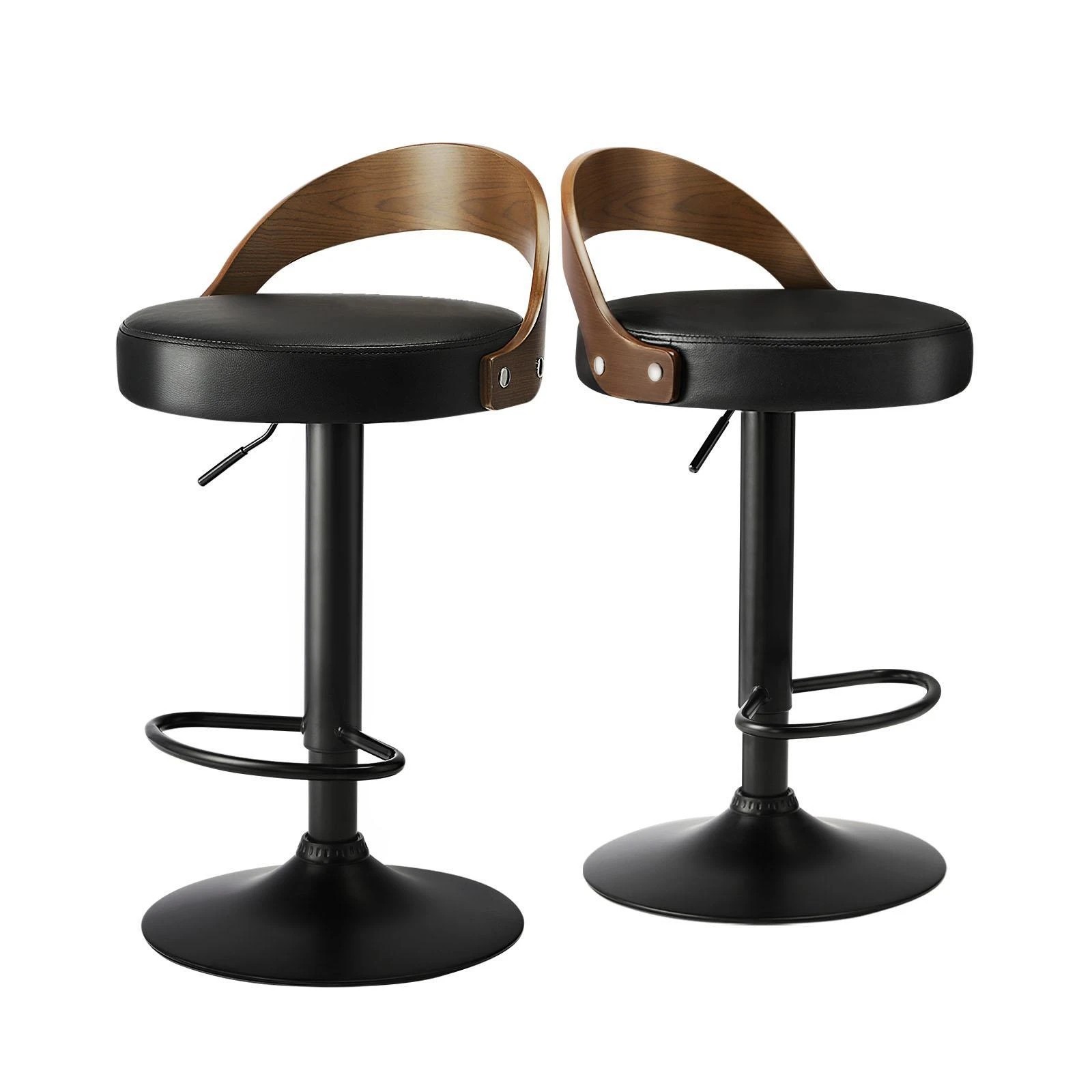 1 Oikiture Kitchen Bar Stools Gas Lift Swivel Chairs Stool Wooden Pu Leather X2
 - Black, 1 of 9