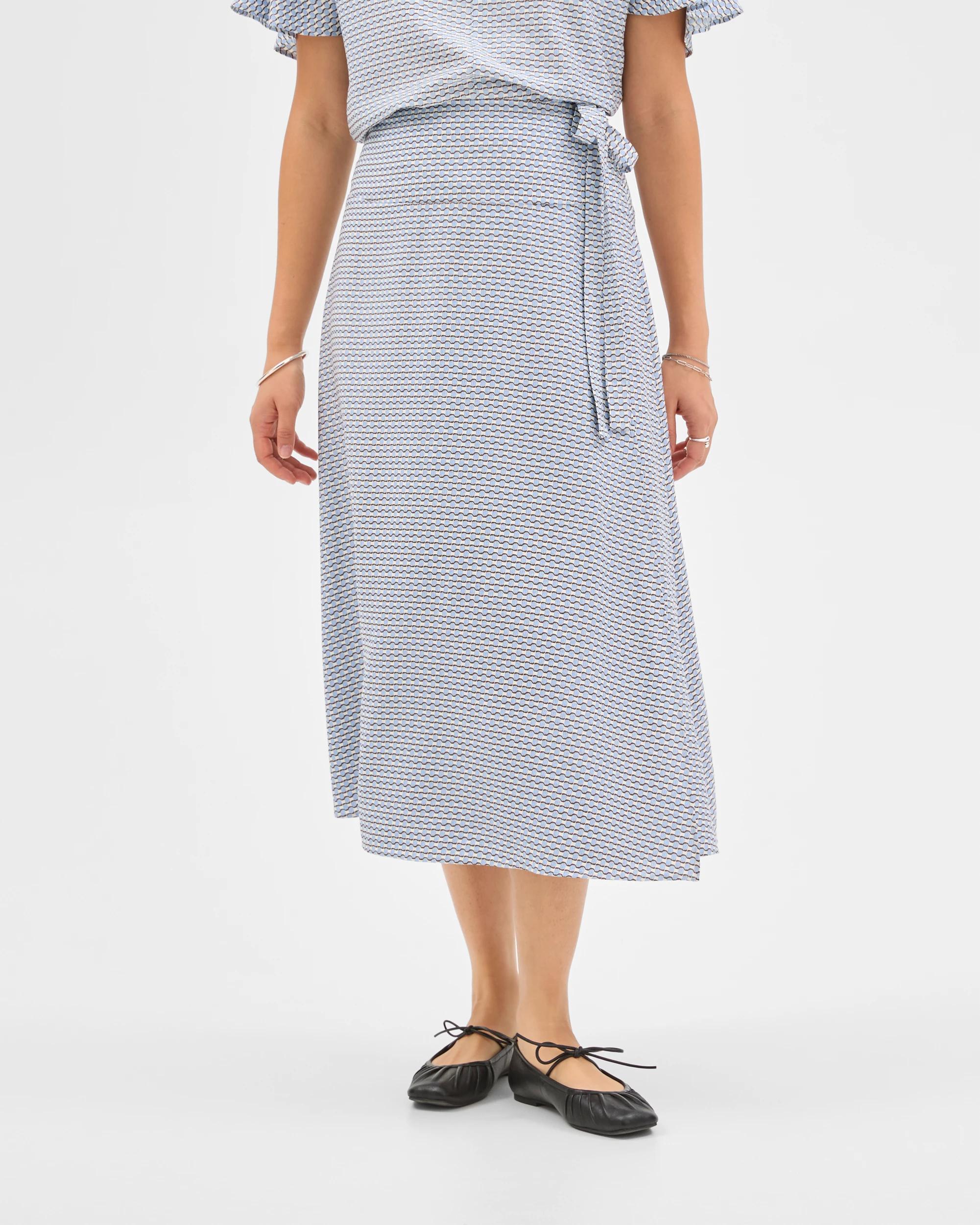 3 Preview Asymmetrical Wrap Front Midi Skirt BLUE MIST MICRO GEO, 3 of 5