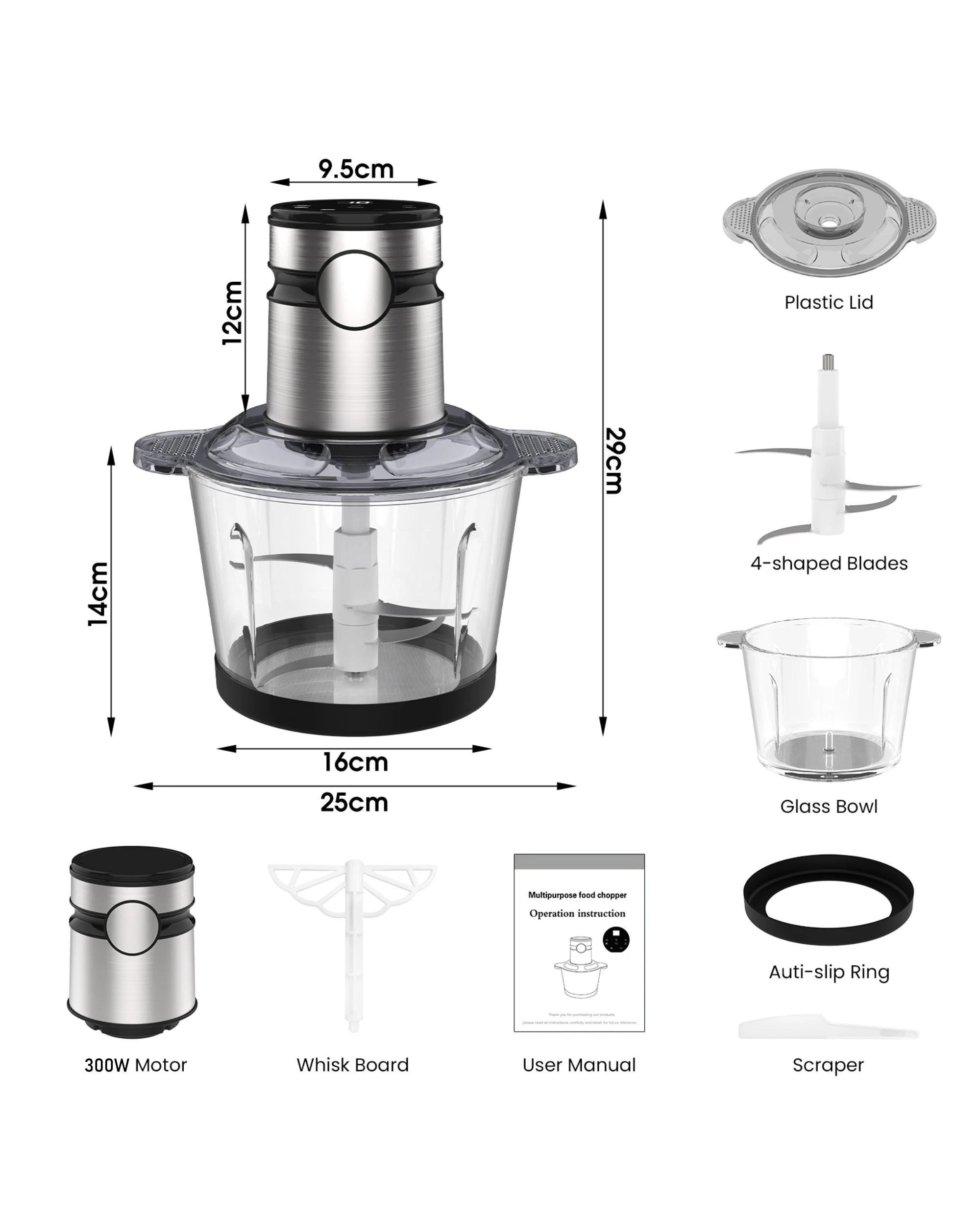9 Advwin Electric Chopper, 3l Food Processor With 4 Sharp Blades, 300w Meat Grinder For Veg/meat/egg, 9 of 9
