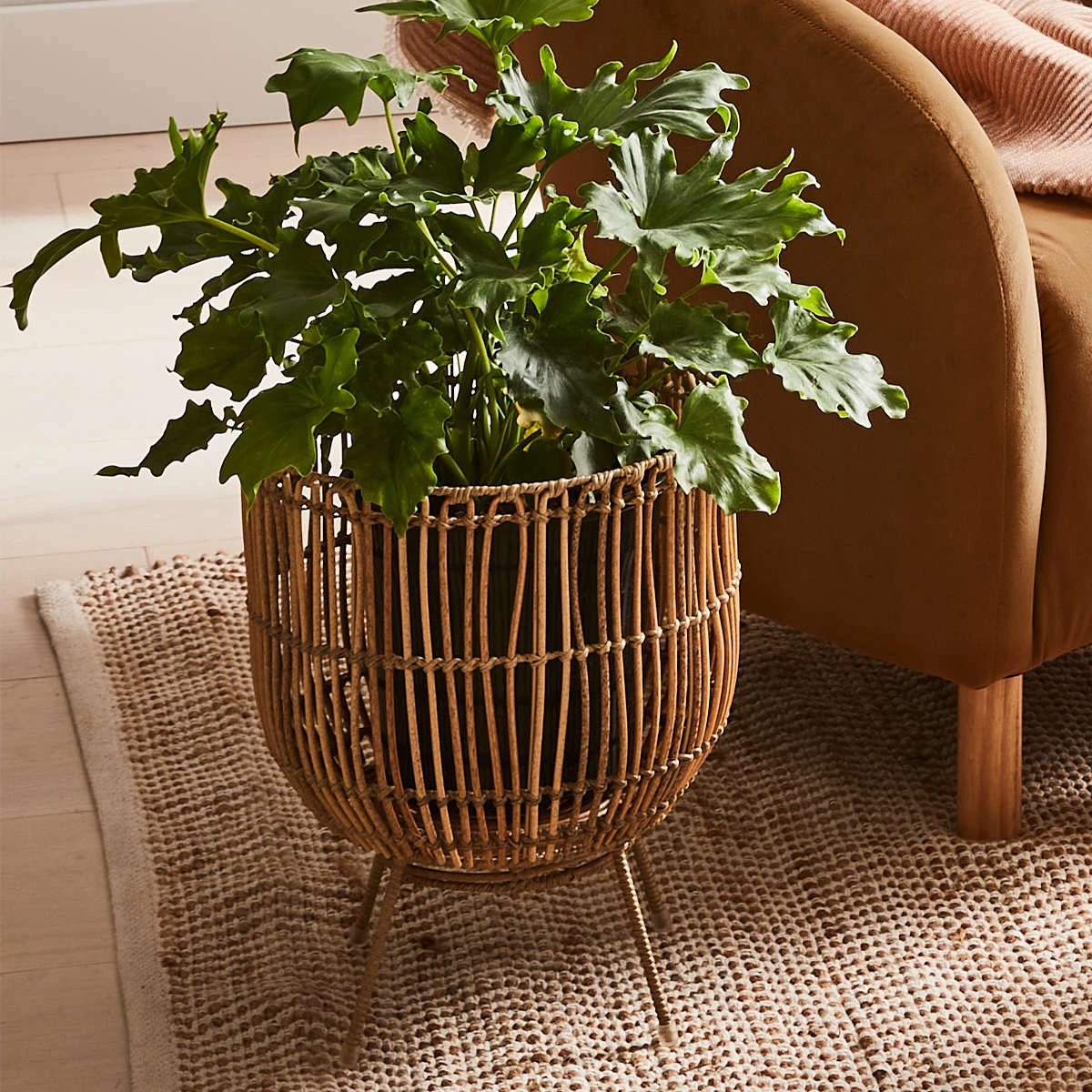 1 Rattan Look Pot Holder with Stand, 1 of 8