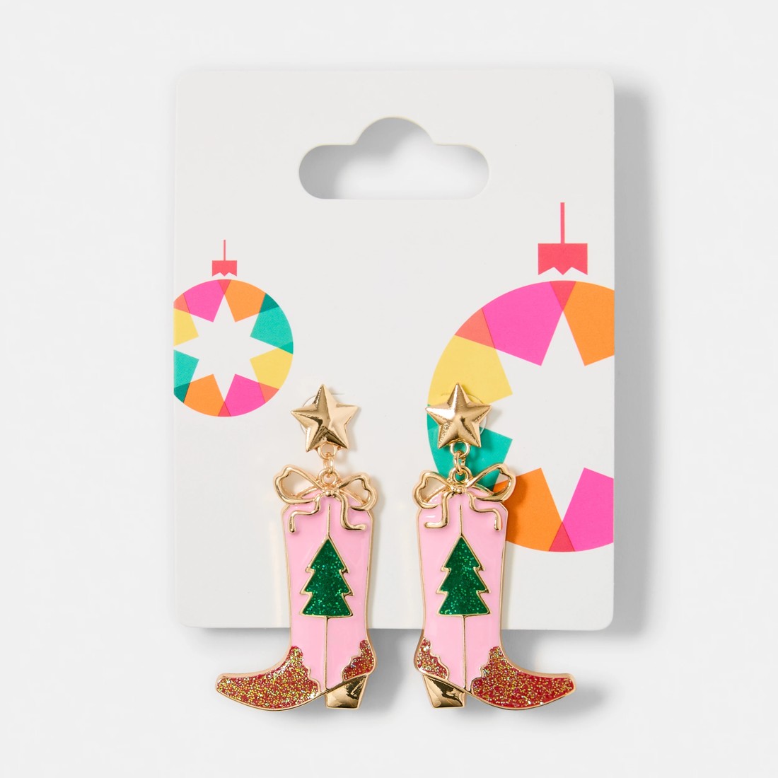 5 Christmas Cowboy Boot Earrings - Gold Tone and Pink, 5 of 5