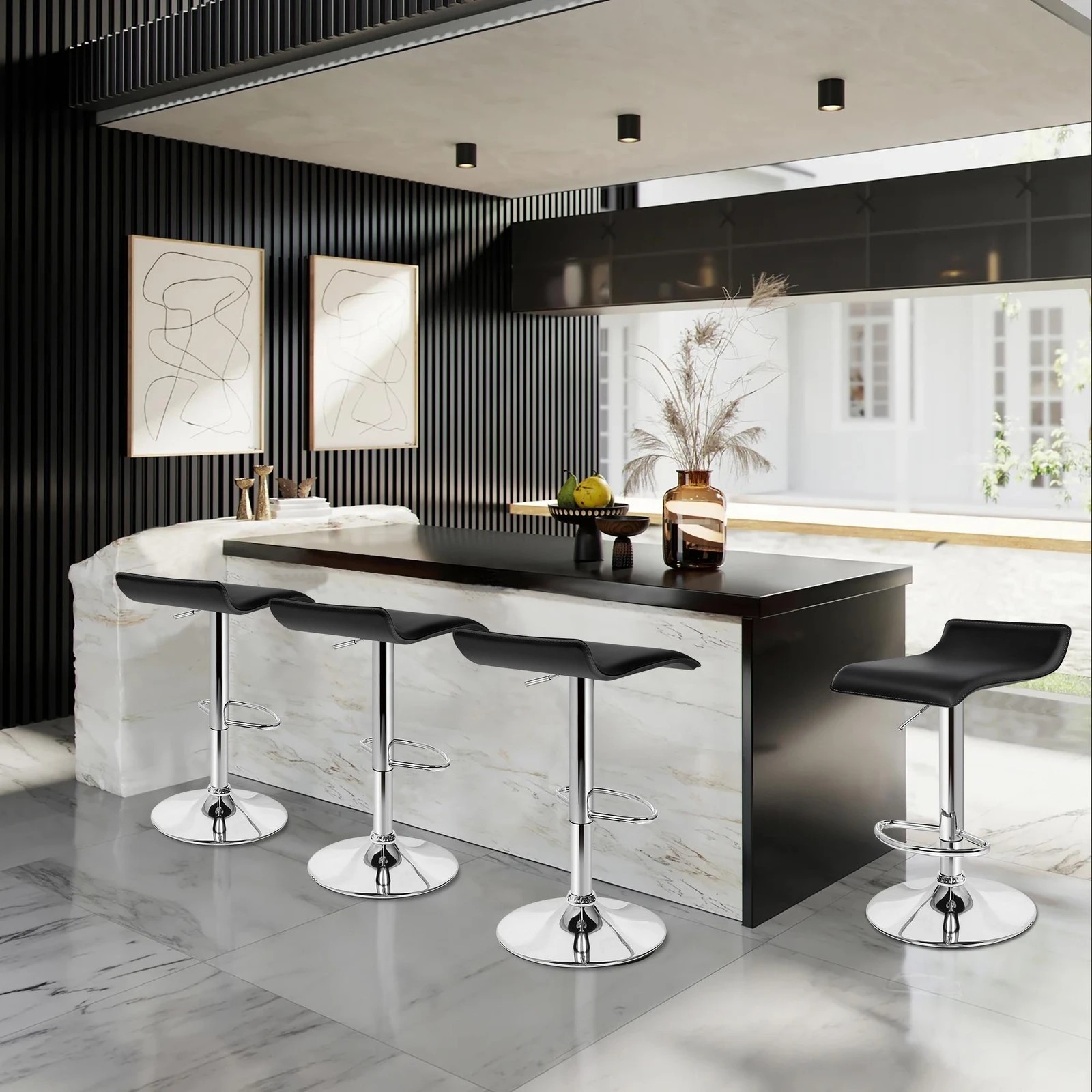 2 Alfordson 2x Bar Stools Saxton Kitchen Swivel Chair Leather Gas Lift - Black, 2 of 7