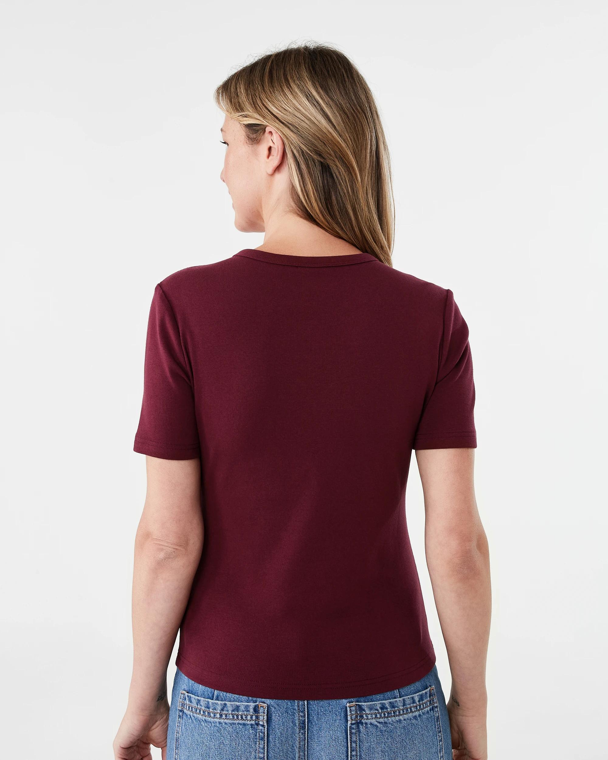 3 Short Sleeve Rib Crew Neck T-shirt Burgundy, 3 of 5