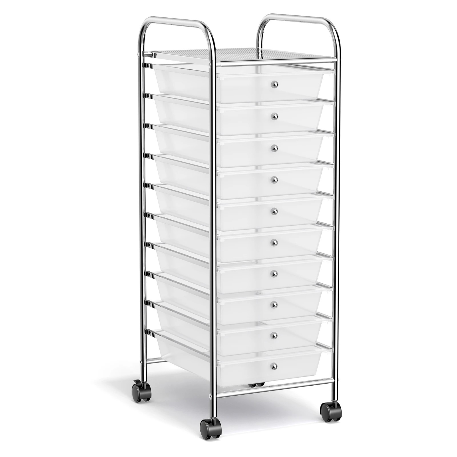 1 Costway 10 Drawers Rolling Storage Cart Mobile Utility Trolley - Clear, 1 of 6