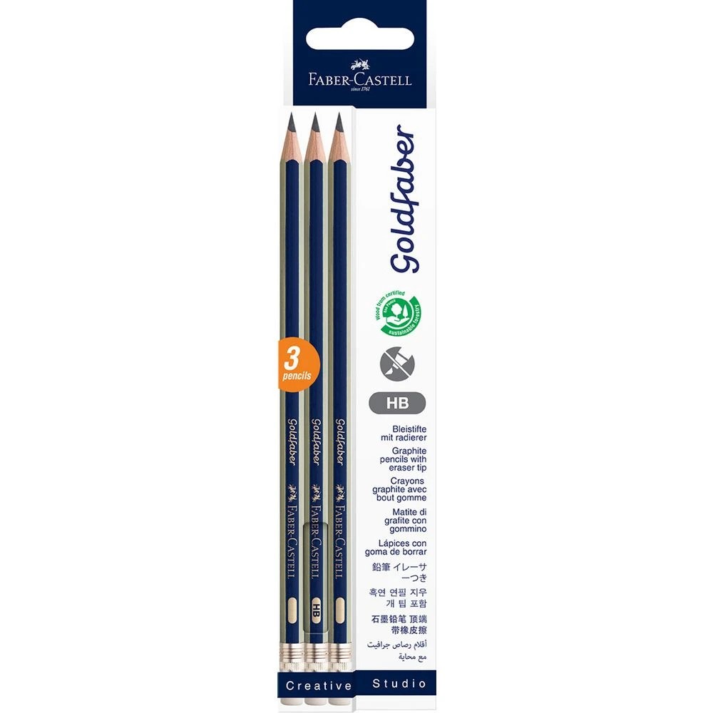 1 Faber-Castell Goldfaber Eraser Tip Graphite Pencils HB 3 Pack, 1 of 4