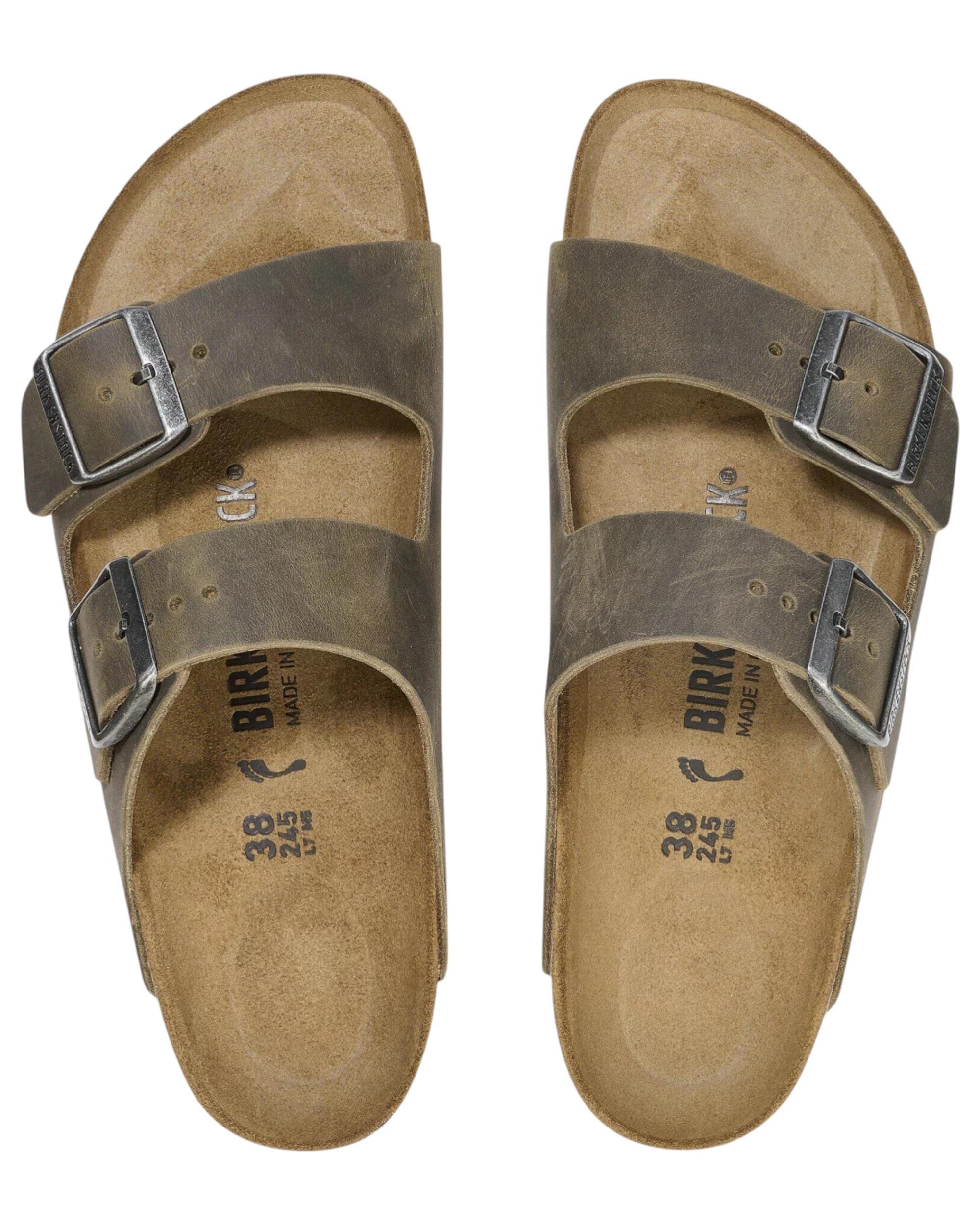3 Birkenstock Mens Arizona Oiled Leather Regular Slip On Sandals KHAKI, 3 of 8