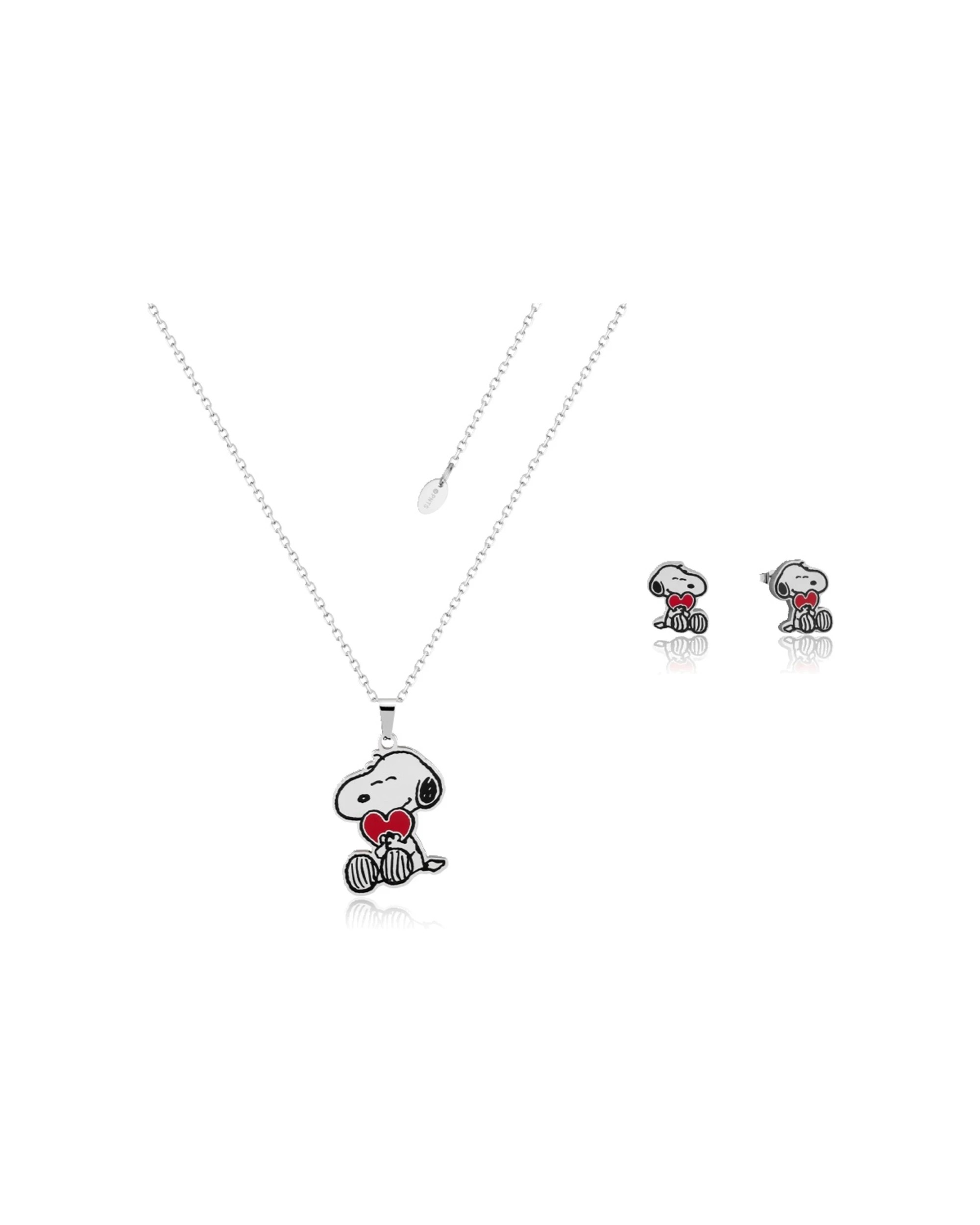 1 Couture Kingdom Peanuts Snoopy Heart Stud Earrings And Necklace Jewellery - Silver, 1 of 4