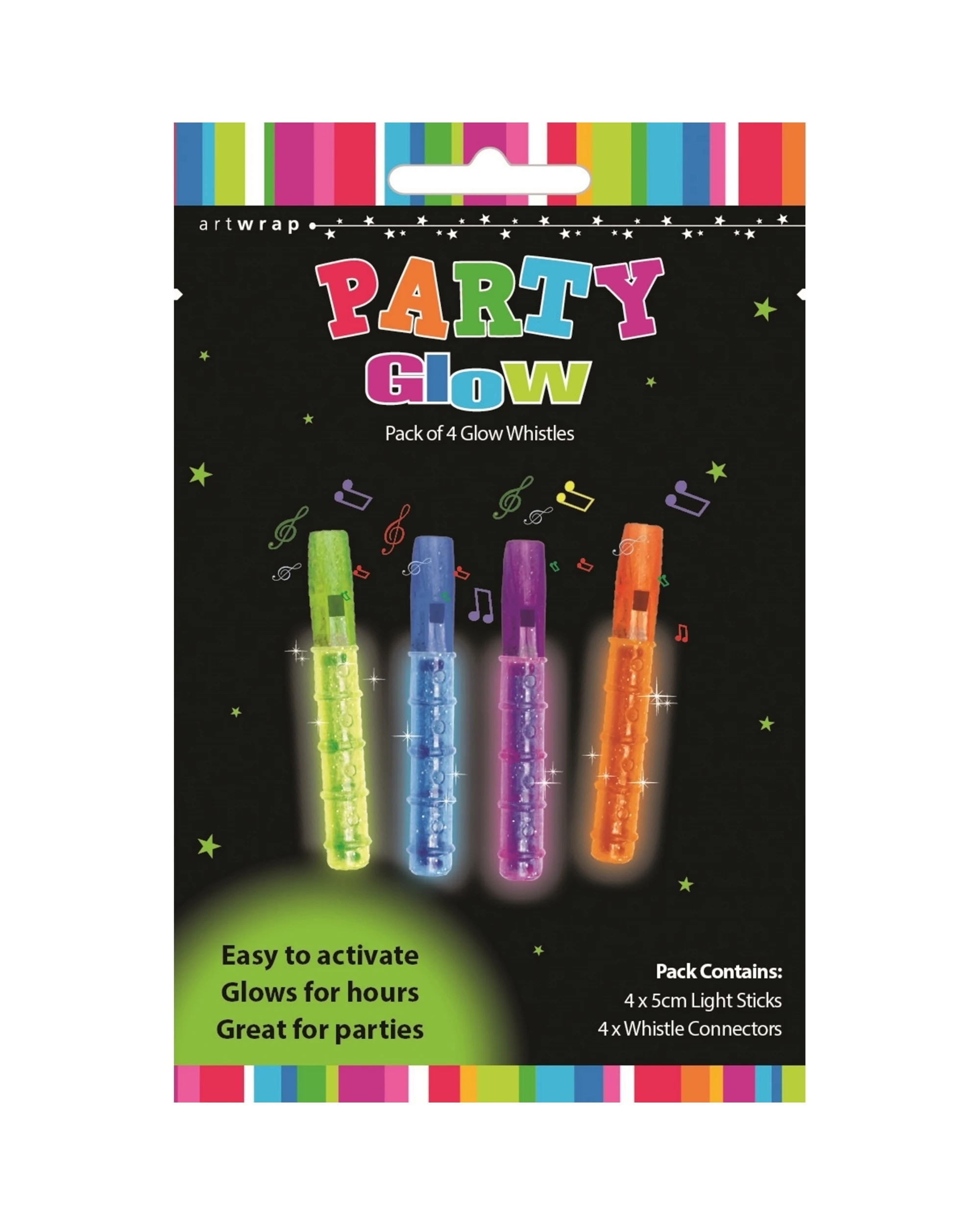 1 Artwrap Glow Whistles Pack of 4 - Multi, 1 of 1