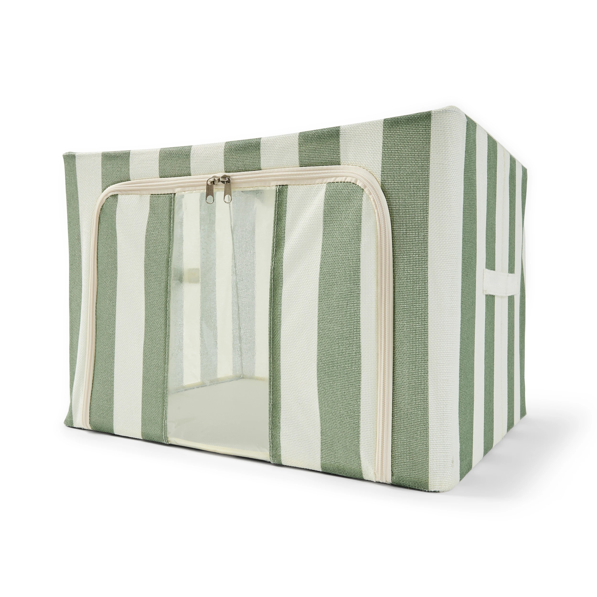 3 Linen Look Collapsible Box with Window - Large, Green Stripe, 3 of 9