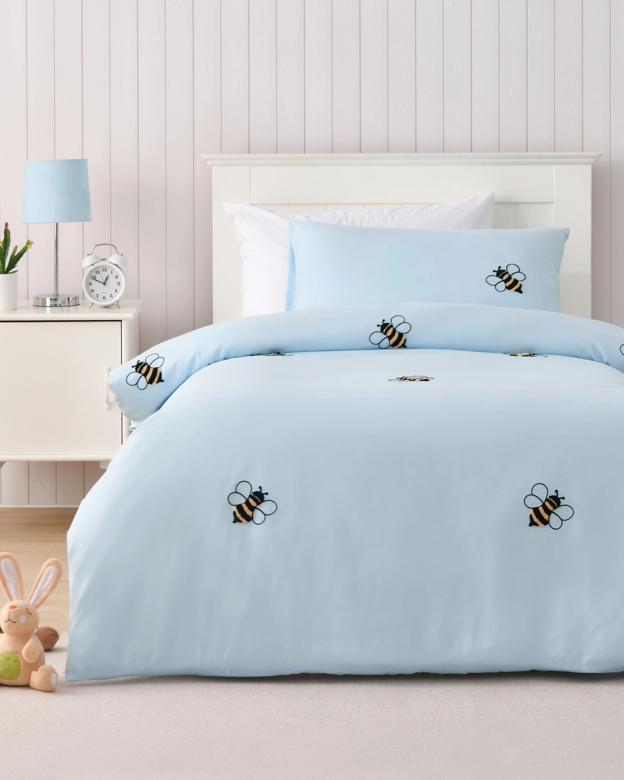 1 Jack & Ava Bumbly the Bee Embroidered Kids Quilt Cover Set - King Single Bed - Sky Blue, 1 of 7
