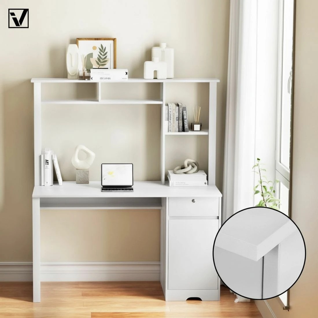 4 Artiss Computer Desk Office Study Desks Table Drawer Bookshelf Cabinet - White, 4 of 4