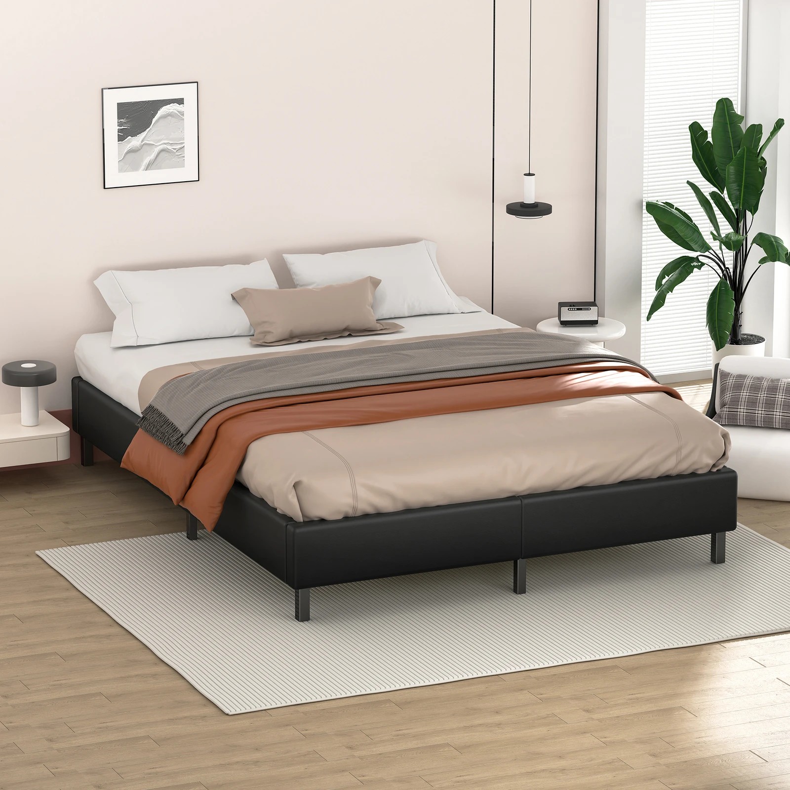 6 Alfordson Bed Frame King Size Mattress Base Foundation Leather Basel - Black, 6 of 10