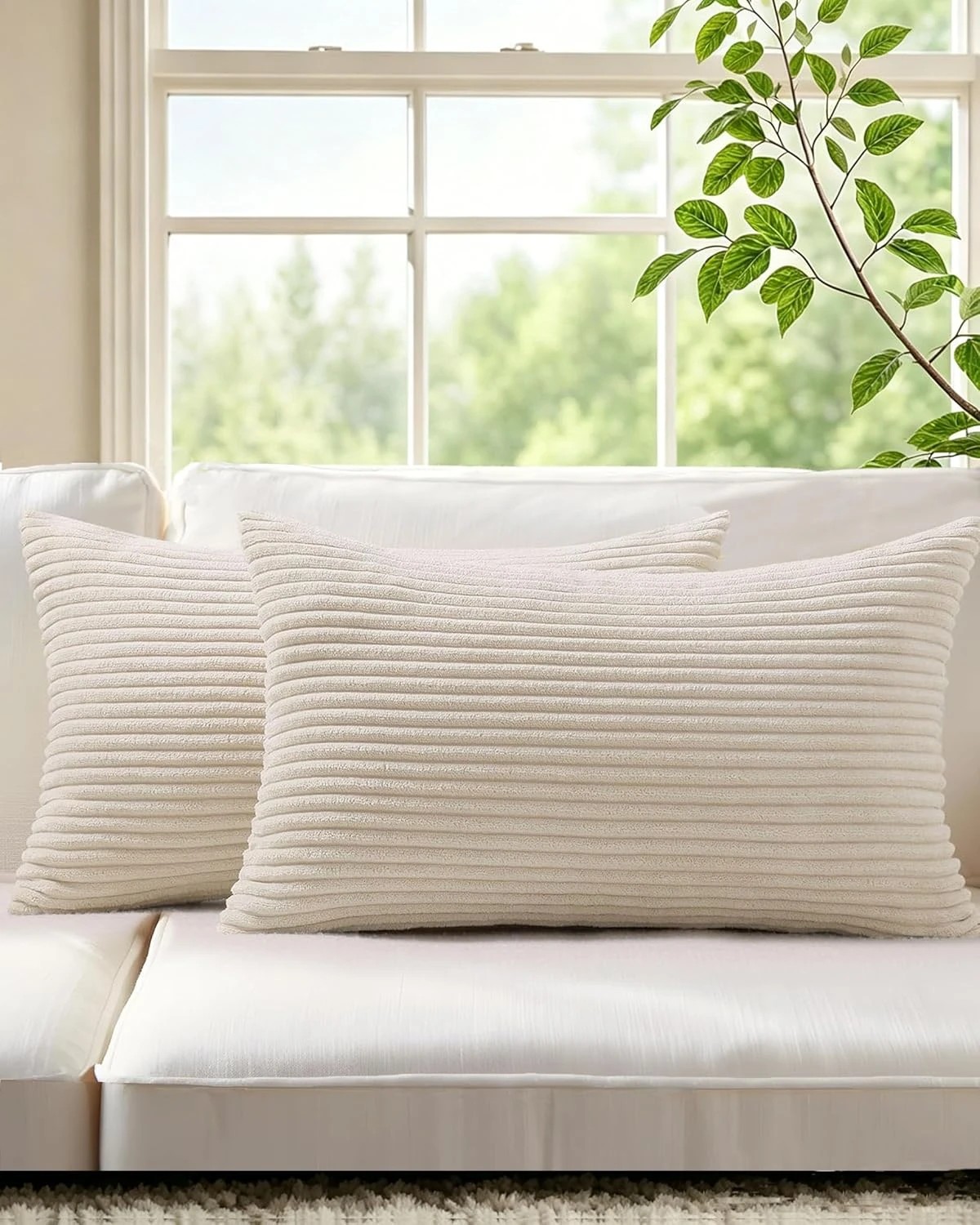 1 Gioia Casa 2-Pack Corduroy Velvet Cushion Covers 30x50cm - Cream, 1 of 2