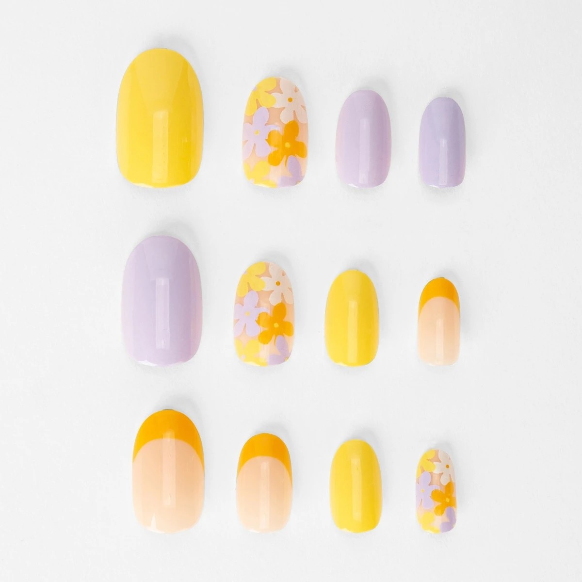 5 OXX Cosmetics 24 Pack False Nails with Adhesive - Oval Shape, Yellow and Lilac Blooms, 5 of 5