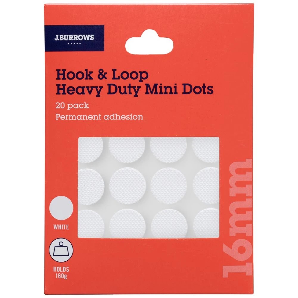 1 J.Burrows Hook & Loop Heavy Duty Adhesive Dots 16mm 20PK, 1 of 3