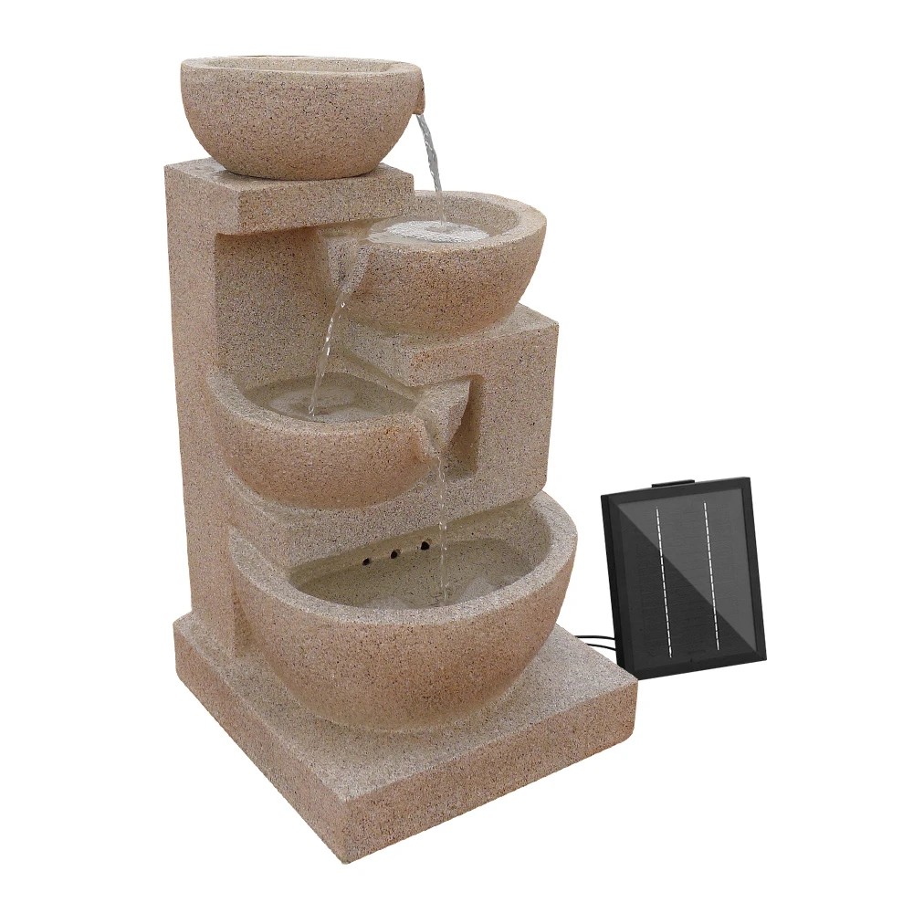1 Gardeon Solar Water Feature Cascading Fountain 4-Tier Bowl LED Lights 72CM Sand - Beige, 1 of 8