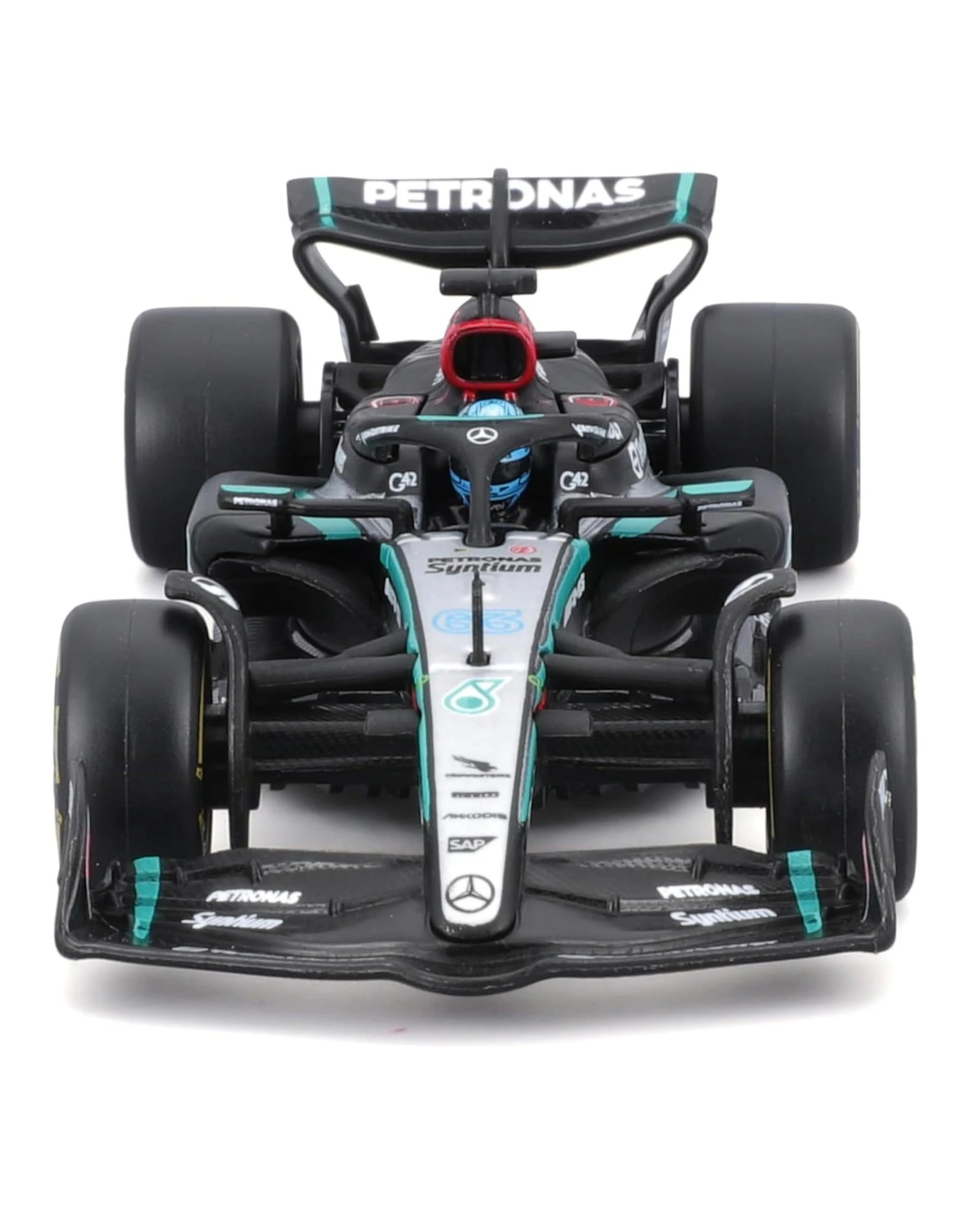 4 Bburago Formula Racing 2024 F-1 Mercedes AMG W15 #63 George Russell with Helmet 1:43 Scale Diecast Vehicle, 4 of 8