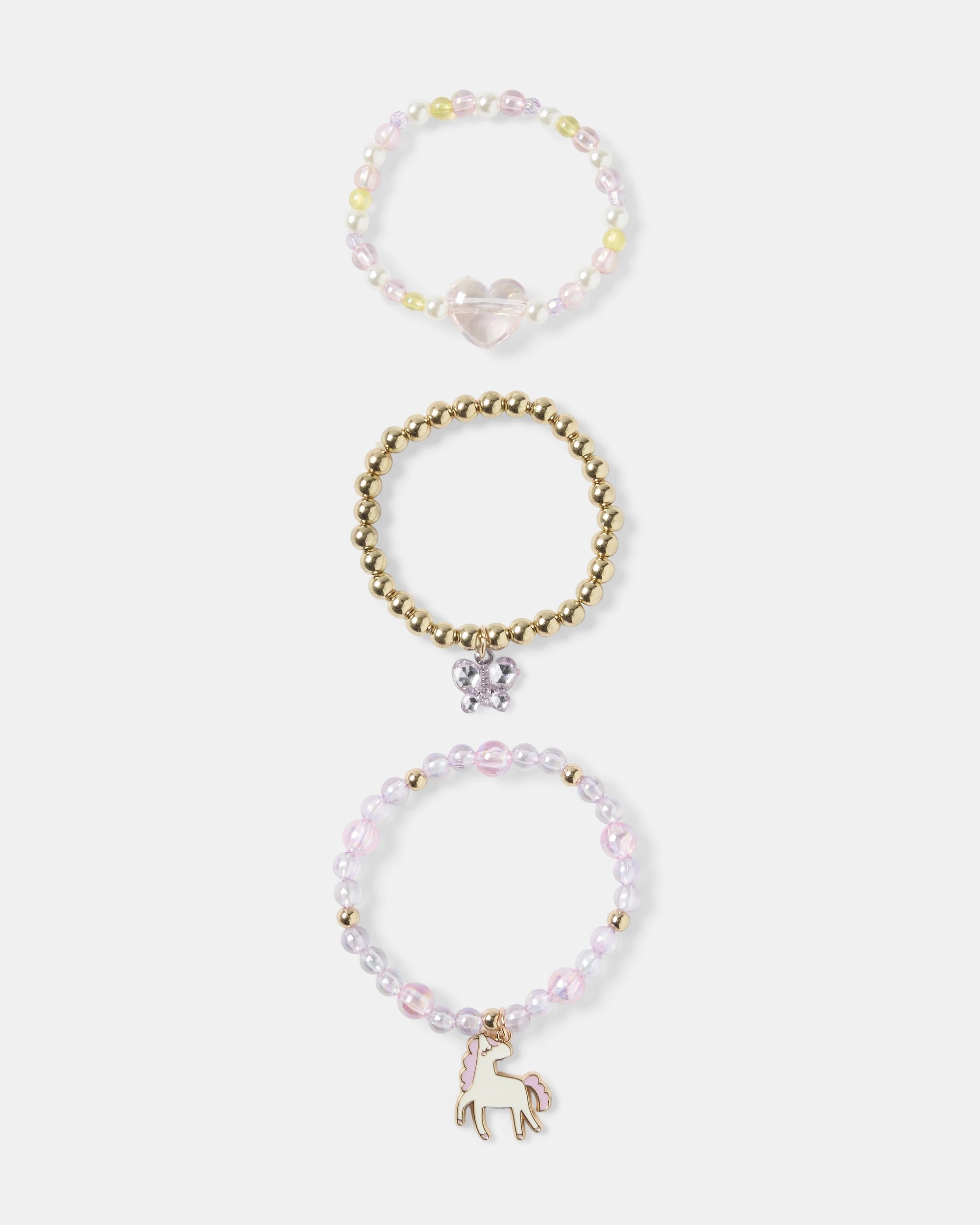 1 3 Pack Unicorn Charm Bracelets - Pink, White and Gold Tone, 1 of 5