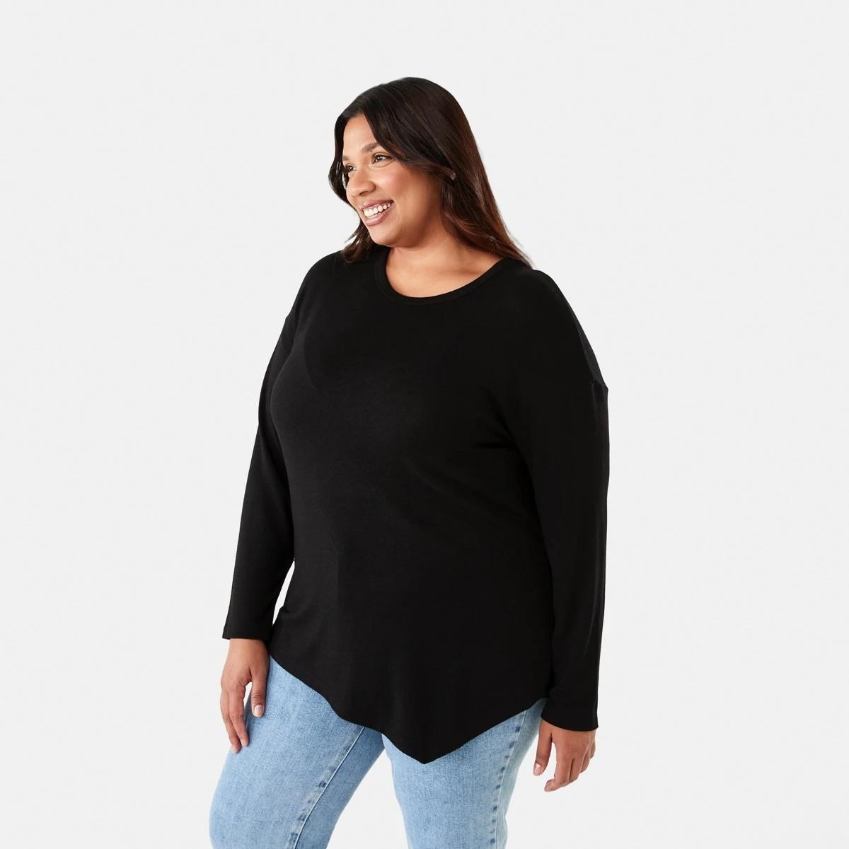 2 Curve Asymmetrical Long Sleeve Top Black, 2 of 6