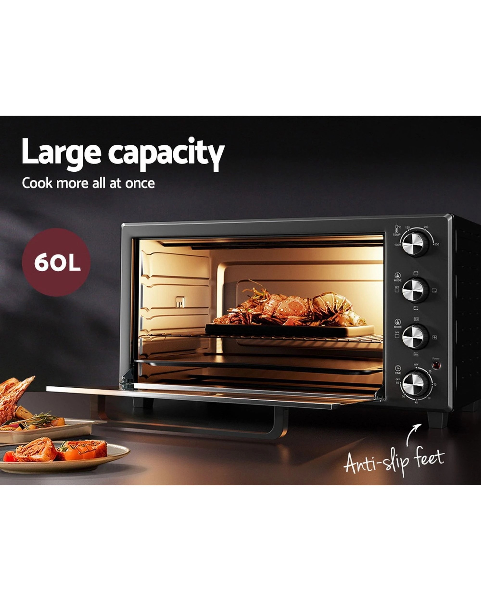 3 Devanti 60l Convection Oven Electric Fryer Ovens 2000w
 - Black, 3 of 3