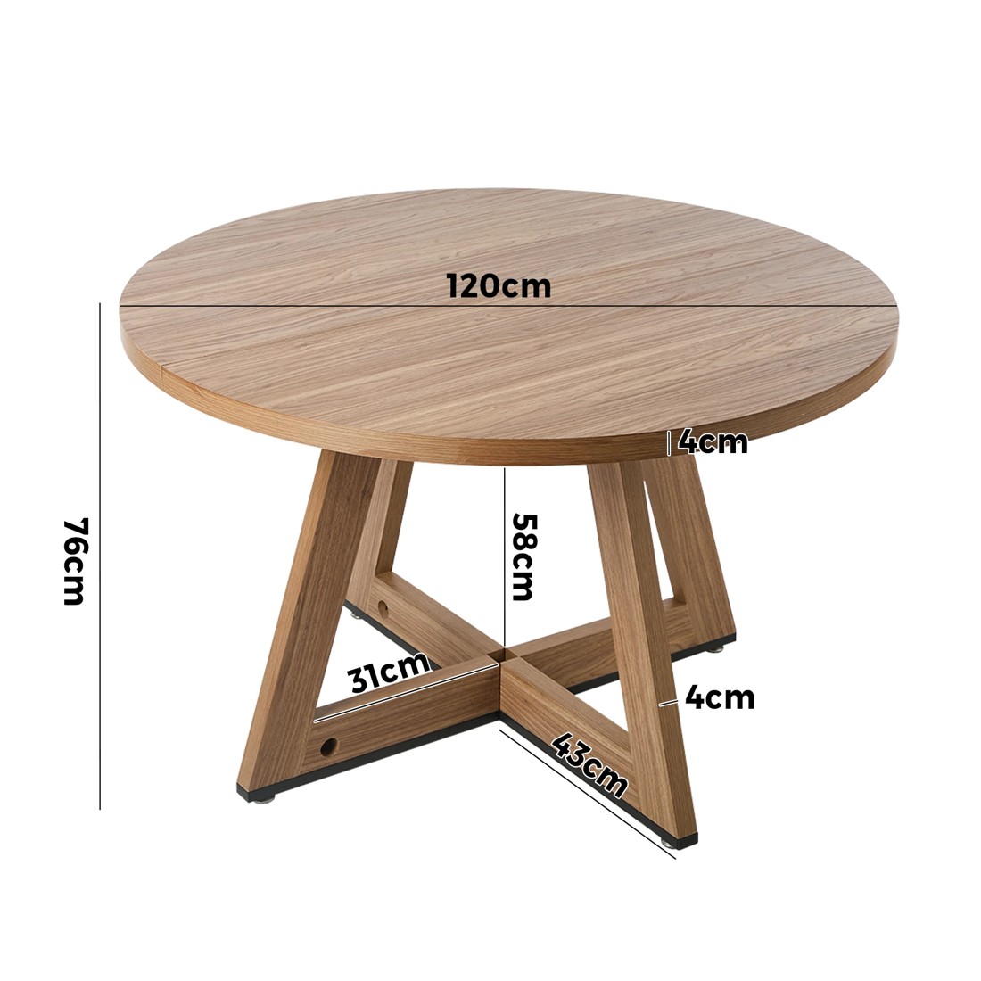 2 Oikiture 120cm Round Dining Table Wooden Kitchen Furniture - Natural, 2 of 9