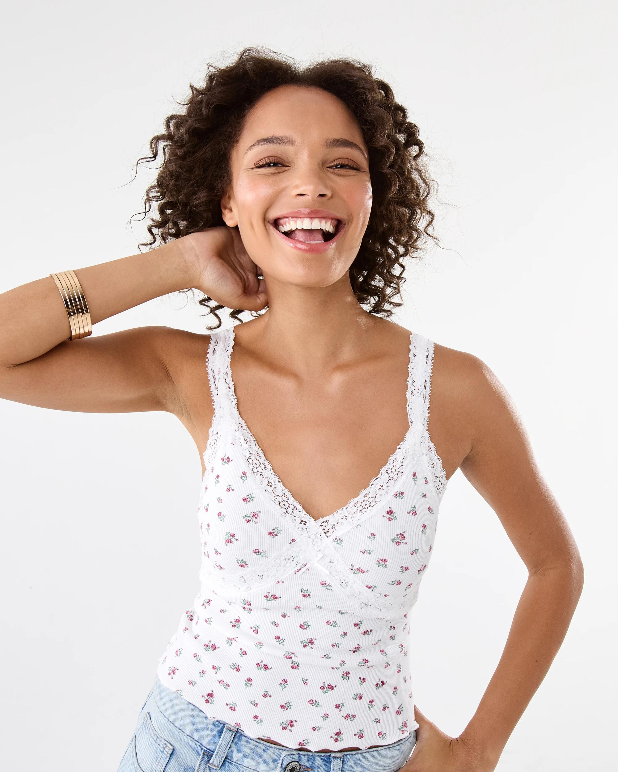 5 Sleeveless Lace Trim Cami Pink Ditsy, 5 of 7