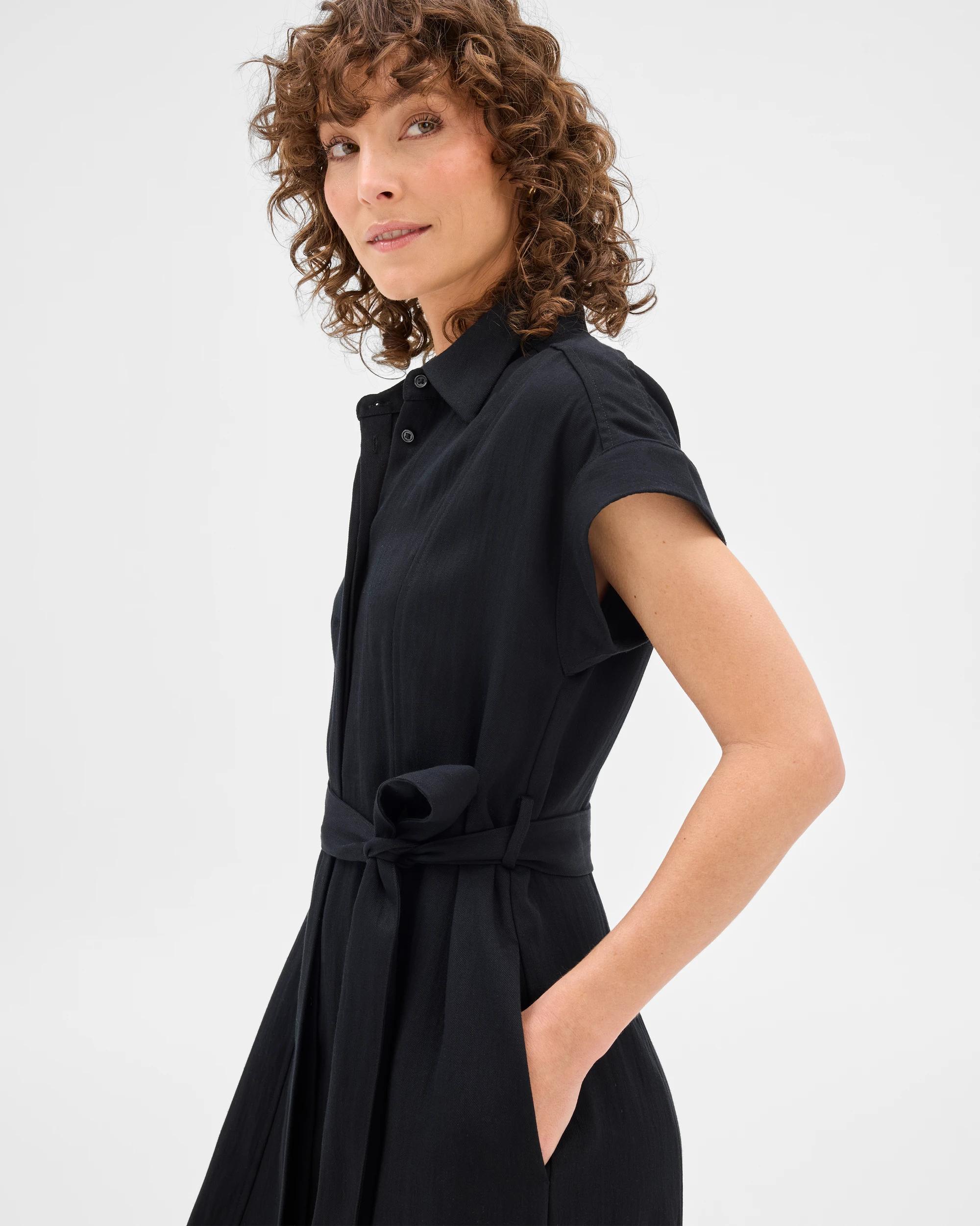6 Summer Twill Midi Shirt Dress - Preview BLACK, 6 of 7