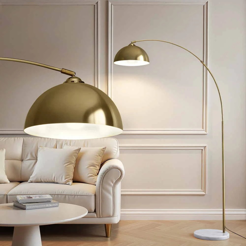 7 Artiss Modern Arched Floor Lamp Gold Brass Standing Heavy-Duty Marble Base for Living - Gold, 7 of 7