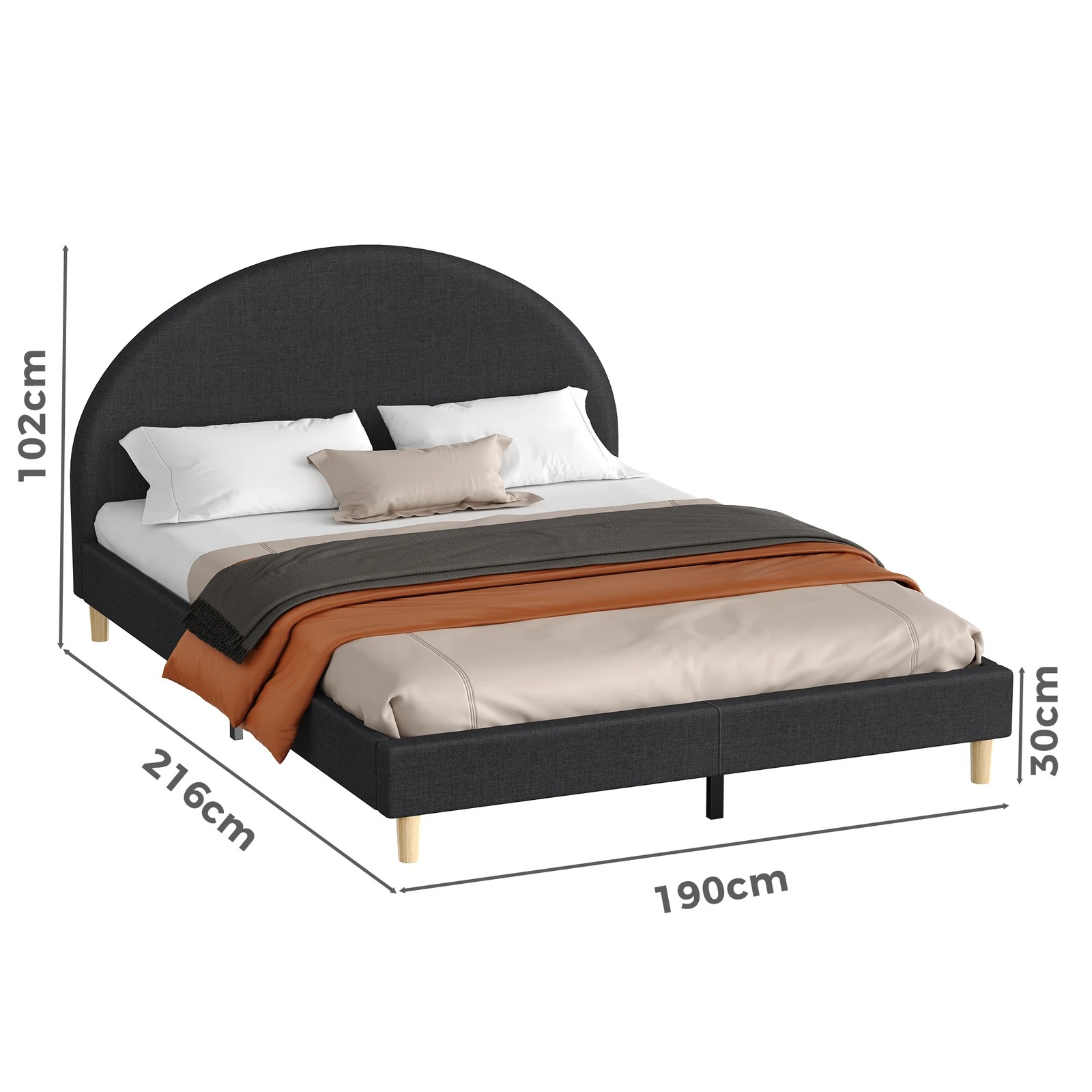 10 Alfordson Bed Frame King Size Mattress Base Platform Fabric Calla - Charcoal, 10 of 10