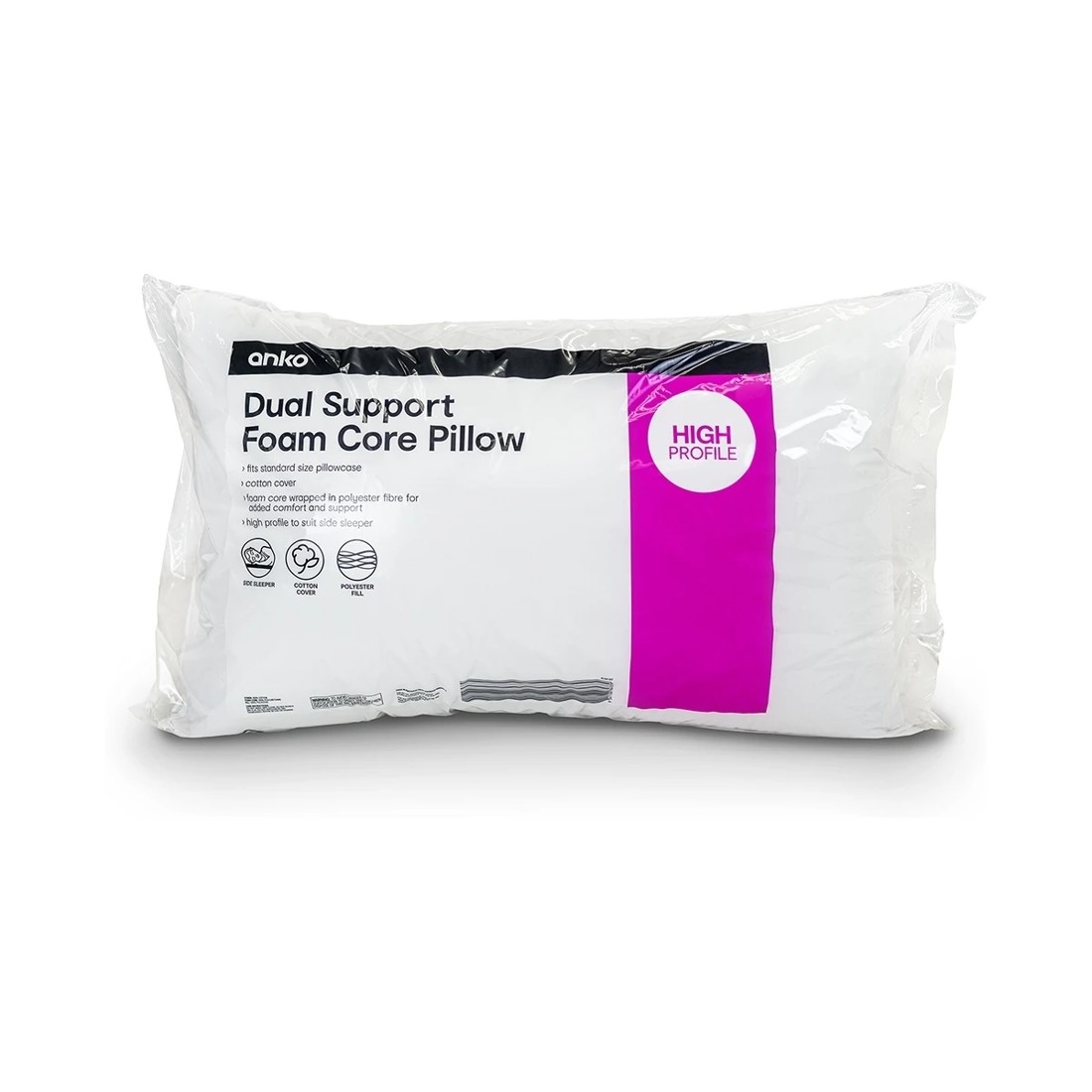 1 Dual Support Foam Core Pillow - High Profile, White, 1 of 2