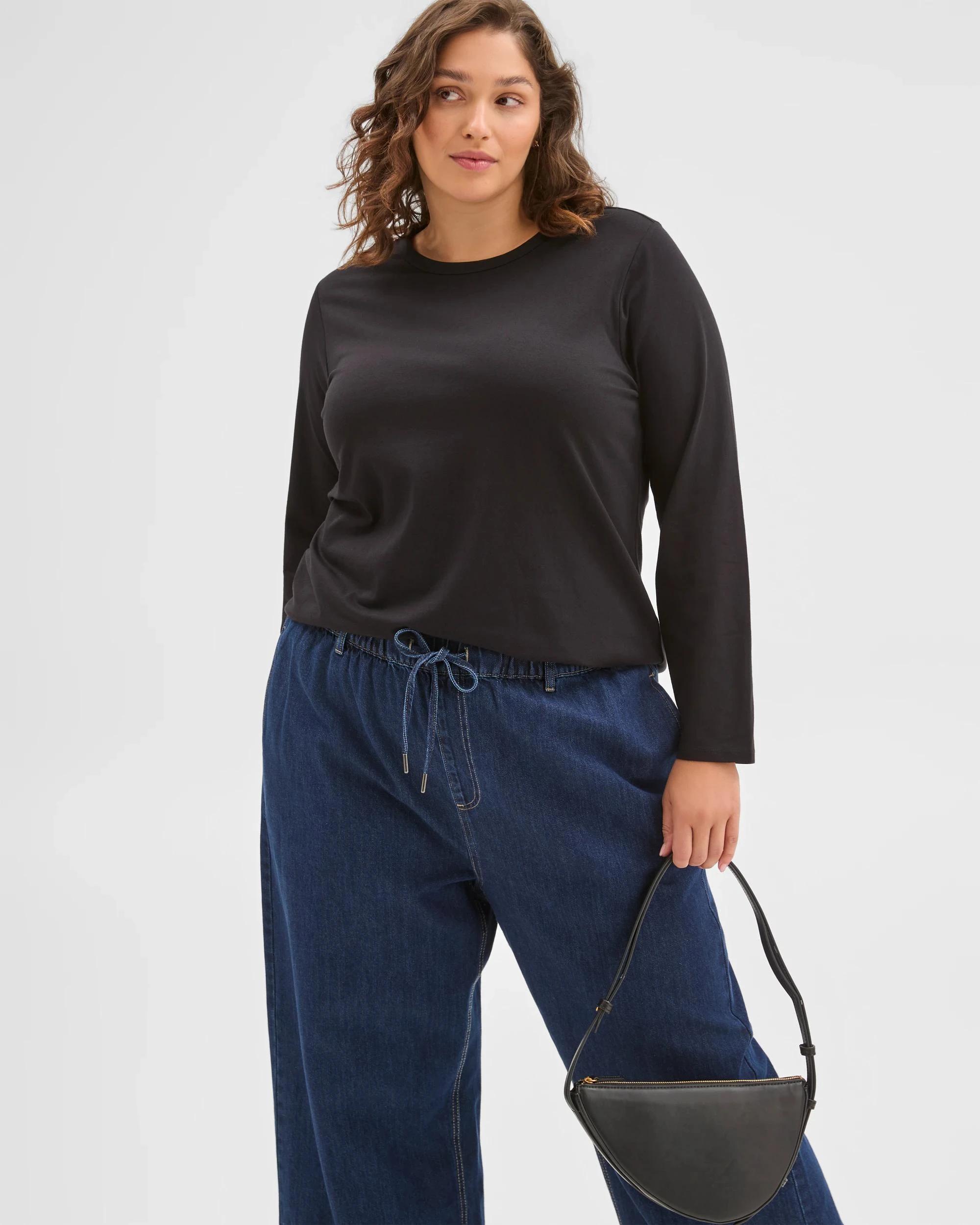 6 Target Plus Size Australian Cotton Long Sleeve Crew T-Shirt BLACK, 6 of 6