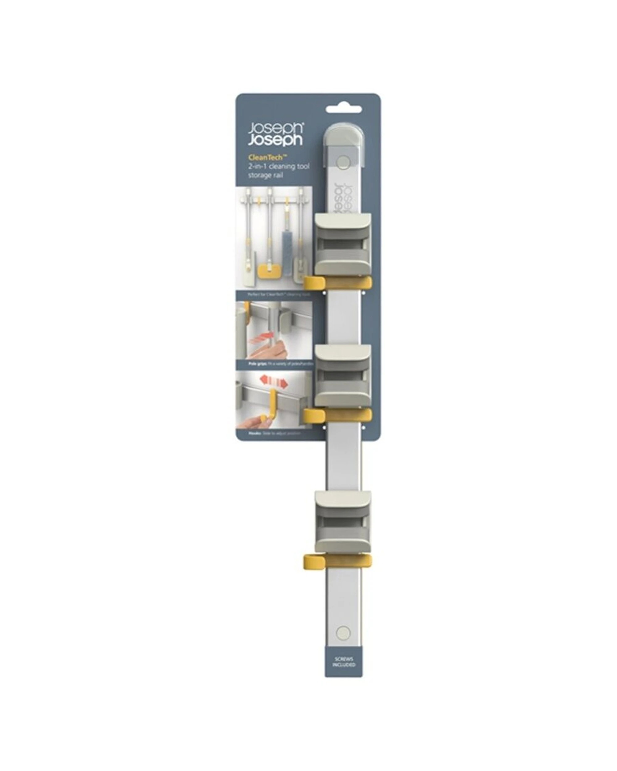 1 Joseph Joseph CleanTech Cleaning Tool Storage Rail With Adjustable Hooks - Silver, 1 of 7