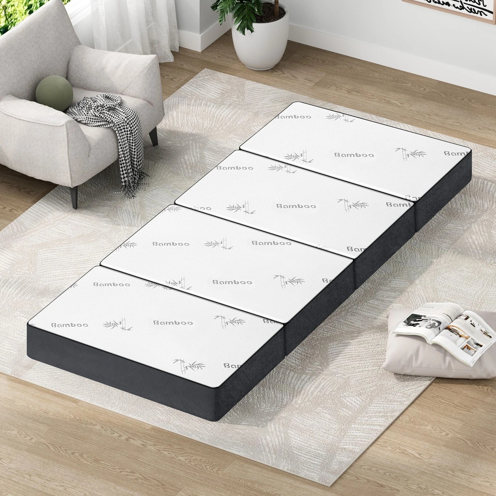 3 Starry Eucalypt Foldable Mattress Folding Foam Bamboo Camping 70X180CM - White, 3 of 4