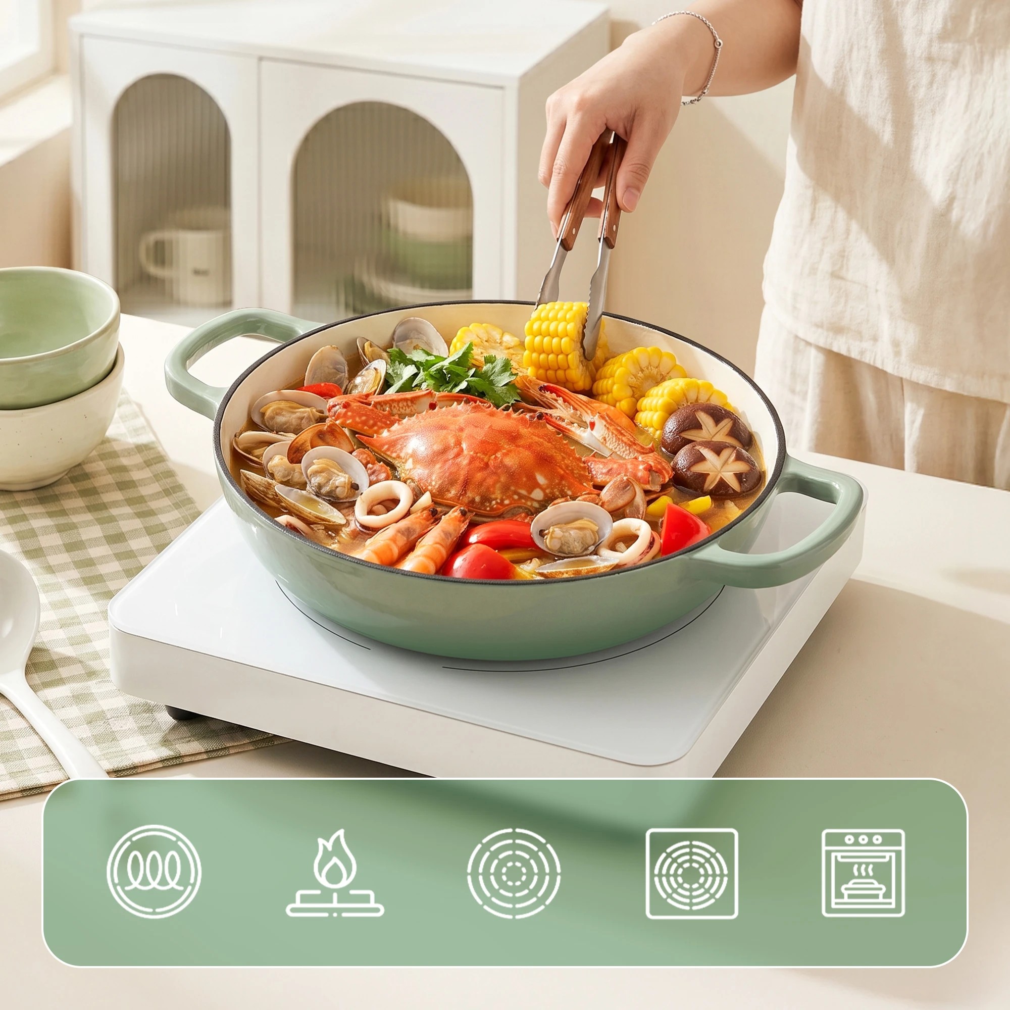 5 5-Star Chef 3.3L Enameled Cast Iron Dutch Oven Pot with Lid Easy-to-Clean Cooking Pot - Green, 5 of 9