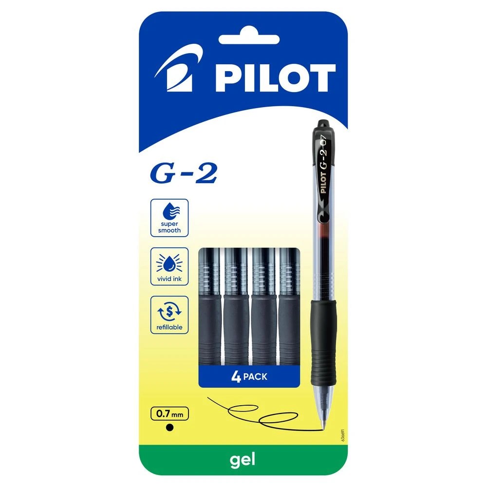 1 PILOT G2 Retractable Gel Pen Fine 0.7mm Black 4 Pack, 1 of 8