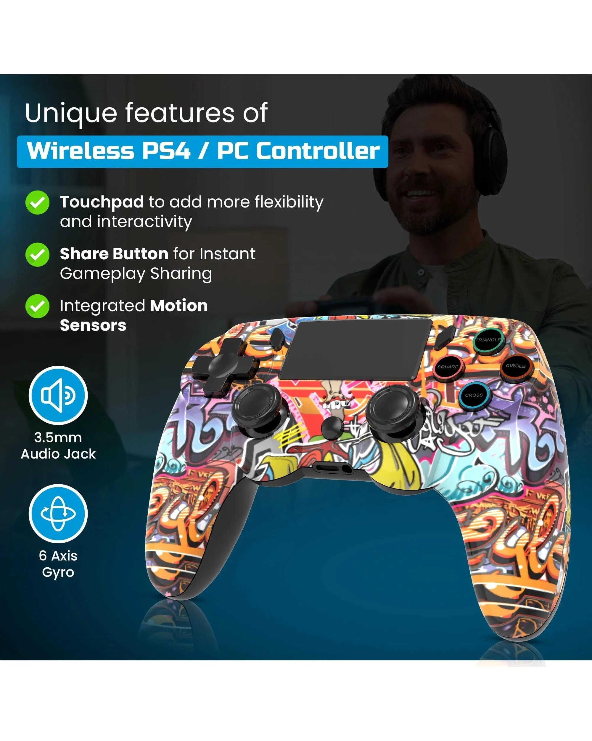 4 Playmax Wireless Controller for PS4 and PC - Graffiti - Multi, 4 of 5