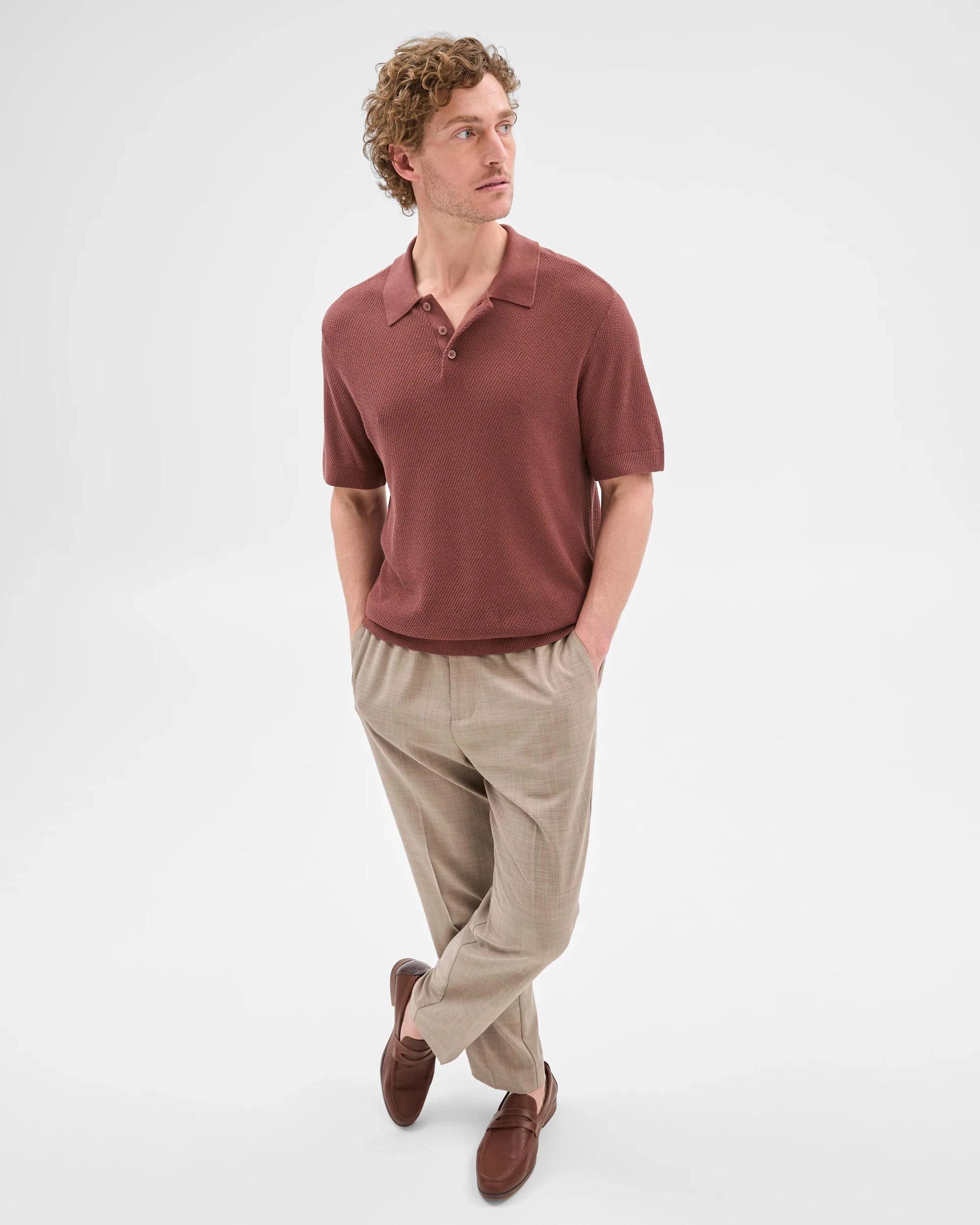 2 Australian Cotton Blend Knit Polo Top - Preview BRICK, 2 of 10