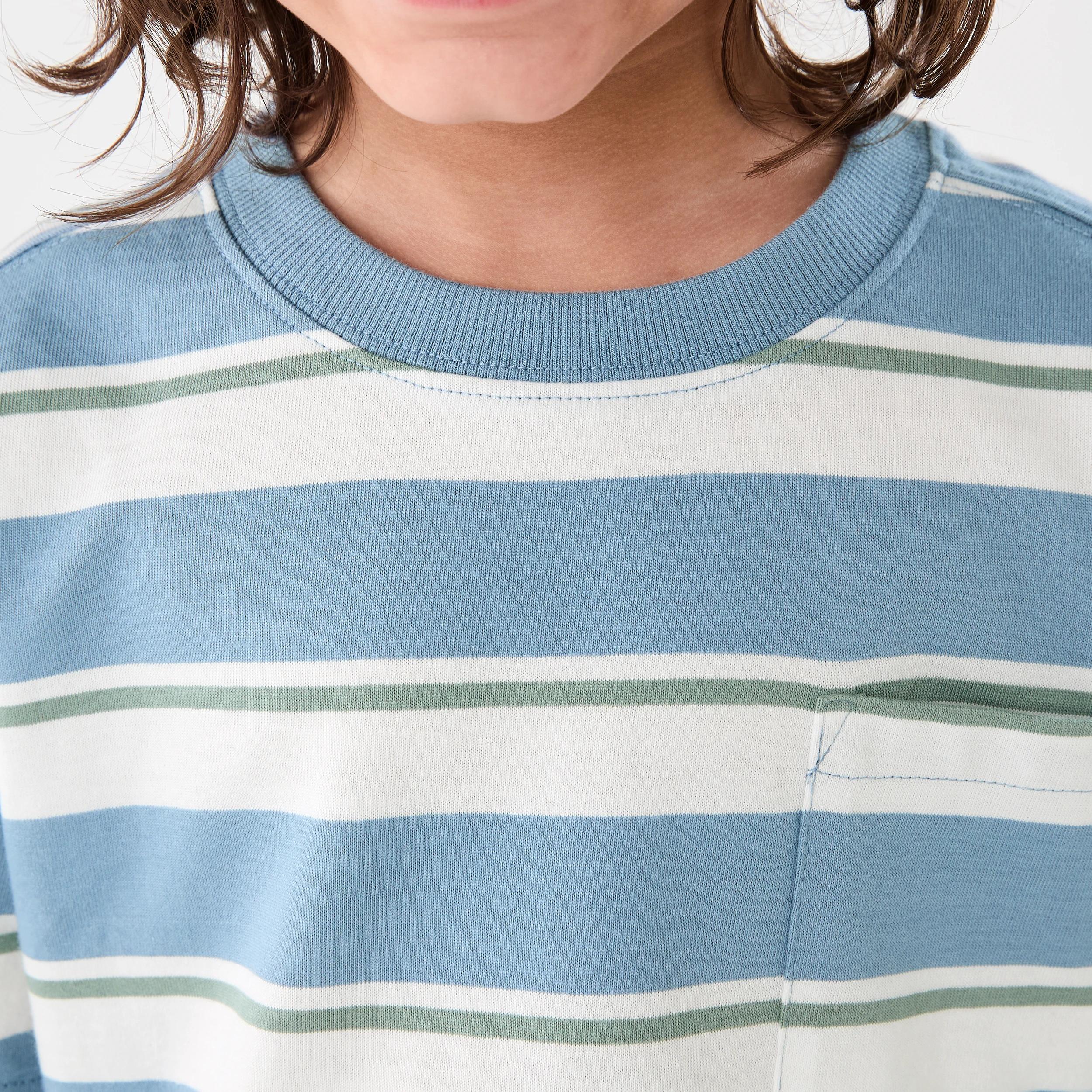 4 Short Sleeve Oversized Stripe T-shirt 3 COLOUR STRIPE FADED DENIM, 4 of 7