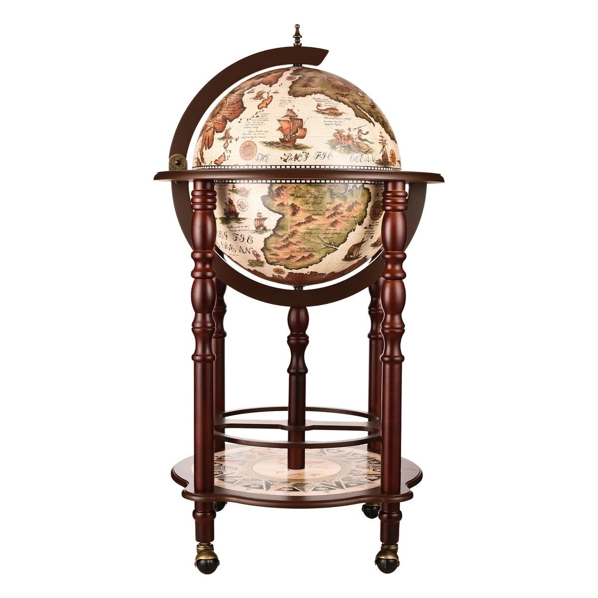 3 LUXSUITE Globe Bar Wine Cabinet Rack Drinks Cart Liquor Trolley Mid Century Antique Alcohol Glass Bottle Storage Serving, 3 of 7