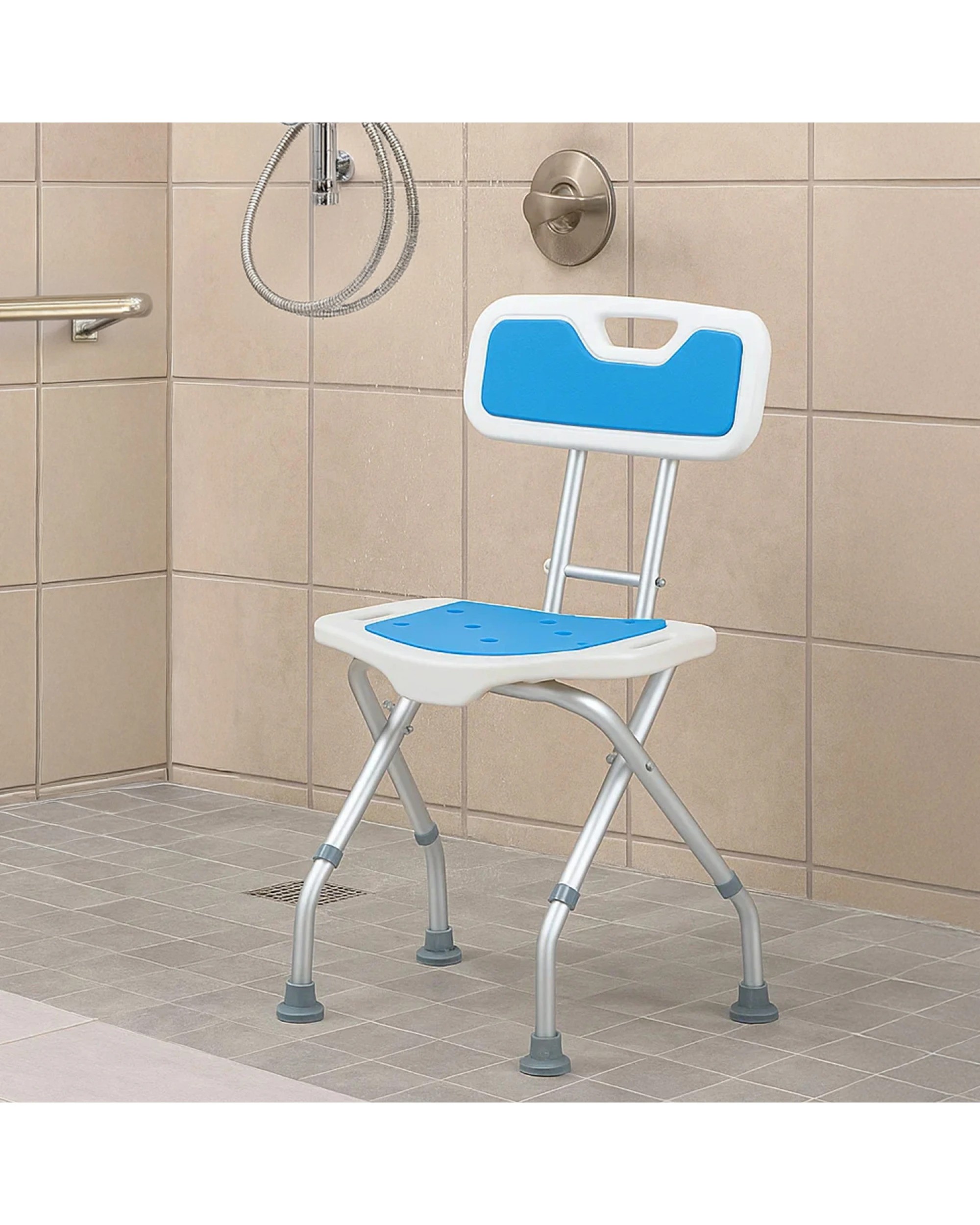 2 Orthonica Compact Foldable Shower Chair Adjustable Aluminium Frame Stool Seat Bath Tub Bathroom Aid - Blue, 2 of 5
