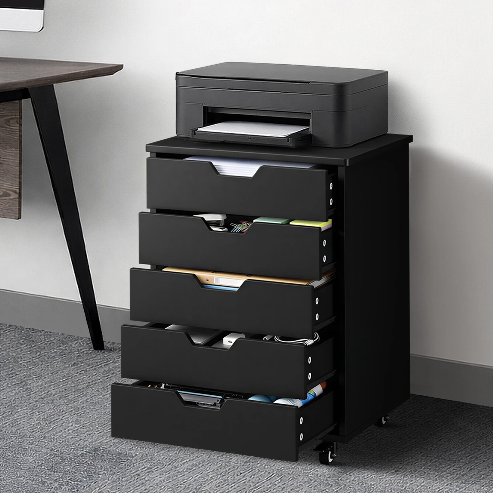 3 Oikiture 5 Drawer Mobile Filing Cabinet Storage Cabinet Home Office - Black, 3 of 8