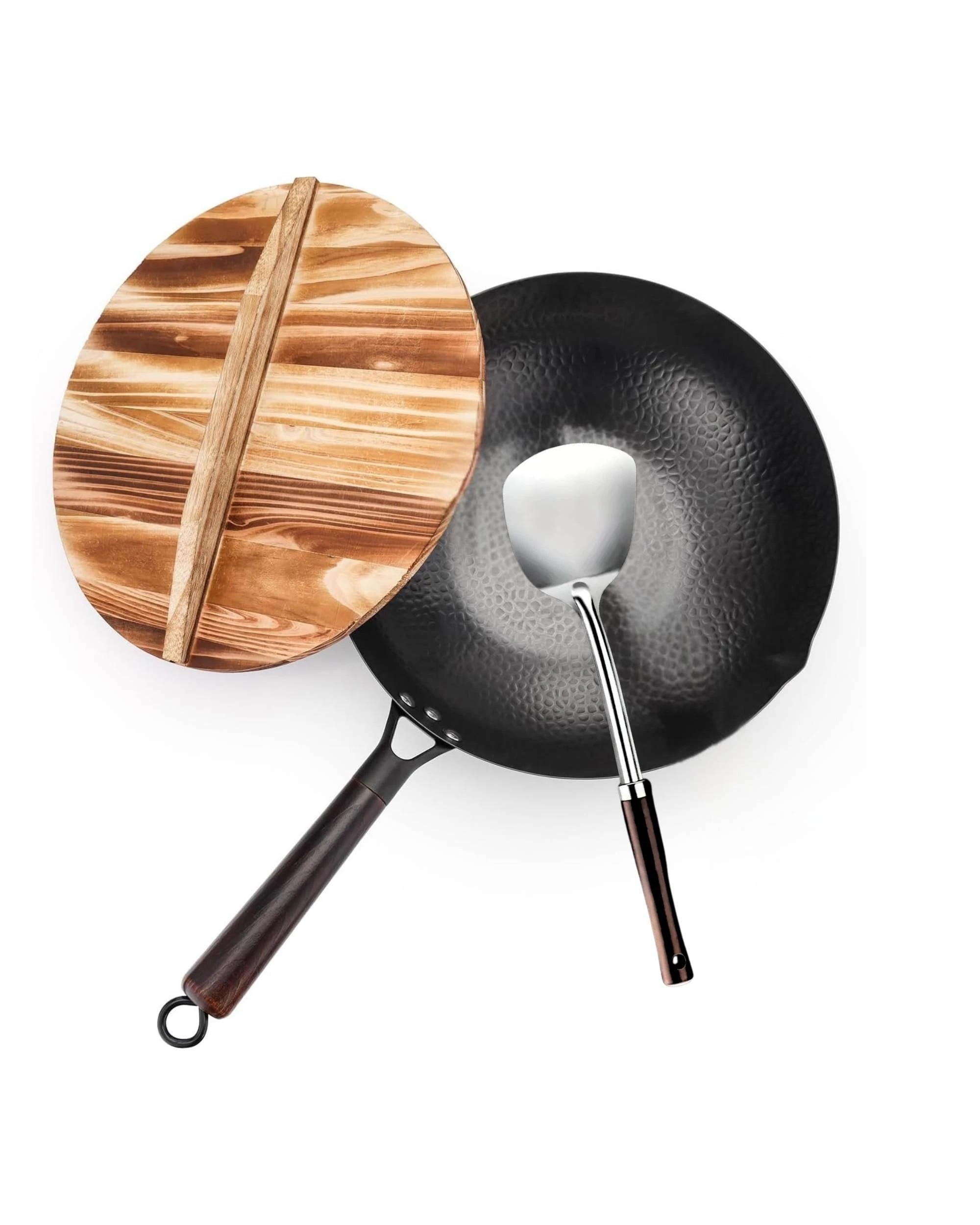 1 Kitchee 32cm Induction Wok Carbon Steel Flat Bottom with Lid + Spatula Set, 1 of 3