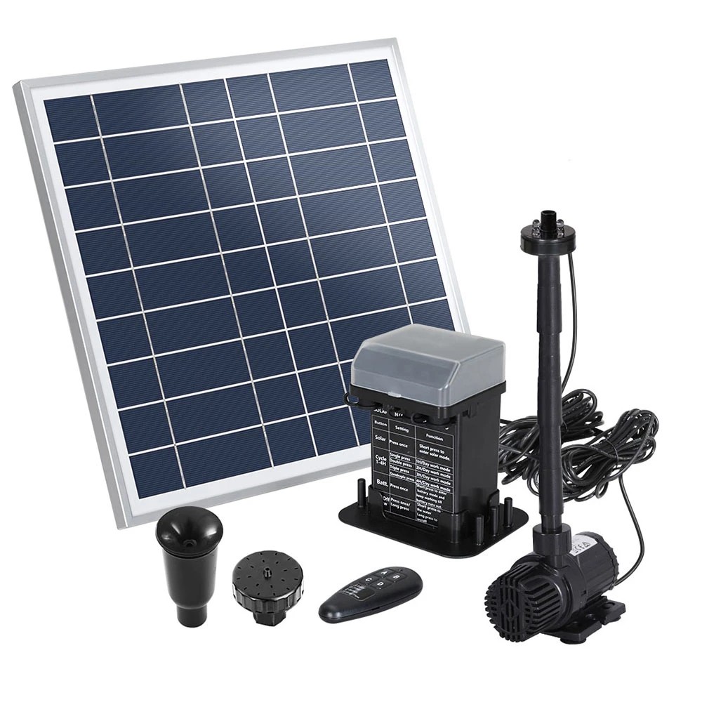 1 Gardeon Solar Pond Pump with Battery Kit LED Lights 9.8FT - Black, 1 of 6