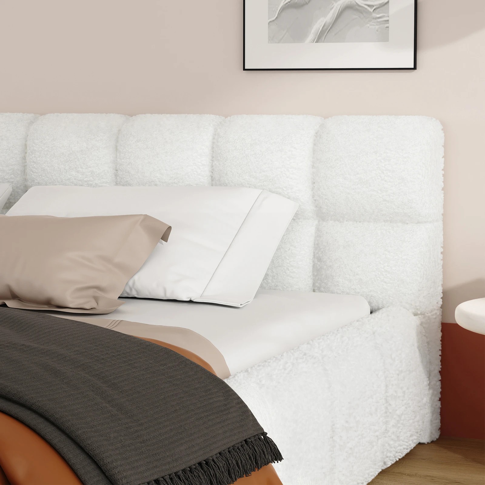 4 Alfordson Bed Frame King Single Tufted Headboard Foundation Boucle Talmon - White, 4 of 10